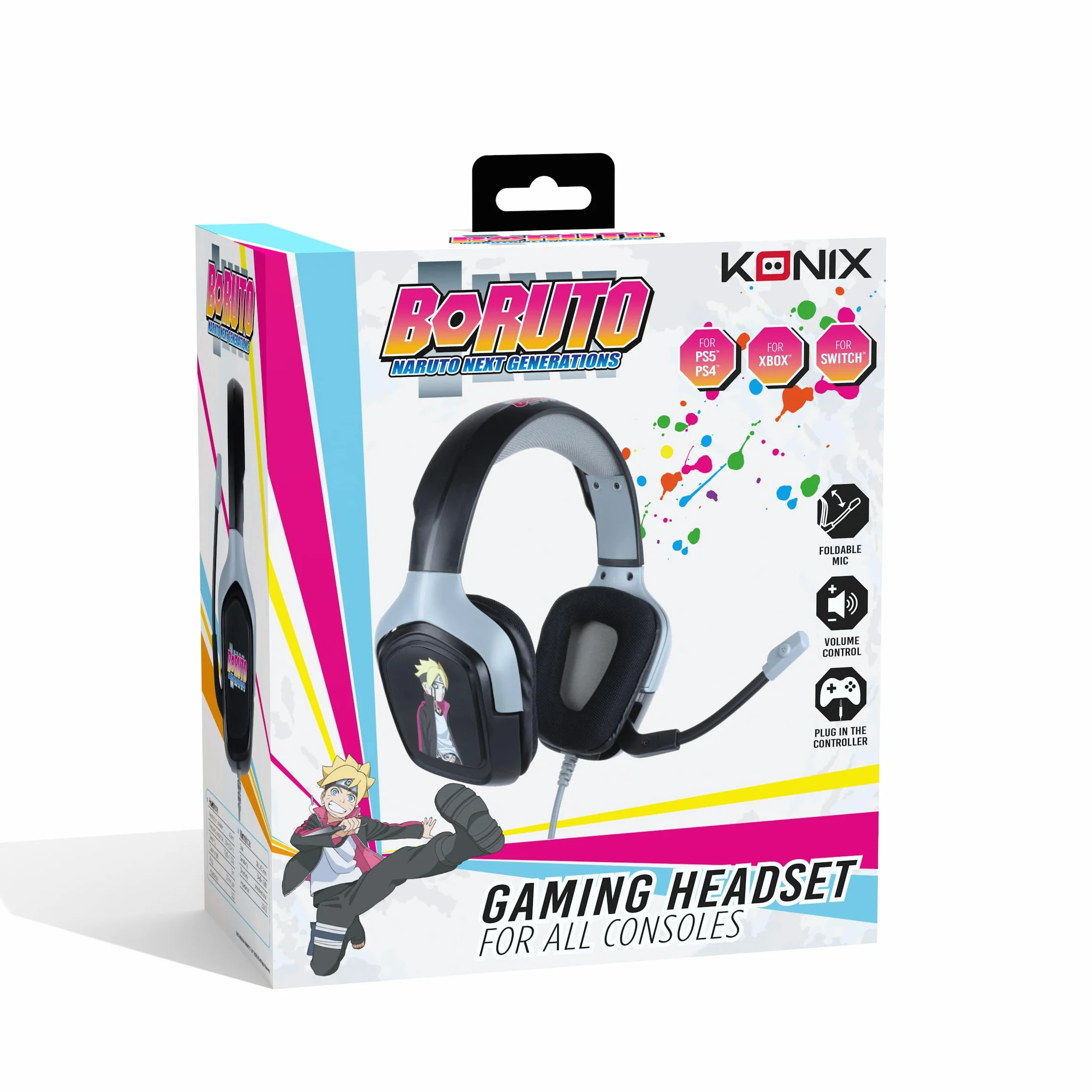 Konix Boruto Naruto Cuffie gaming PS4 PS5 Switch Xbox Cavo 1,5 m Connettore 3,5 mm Nero grigio