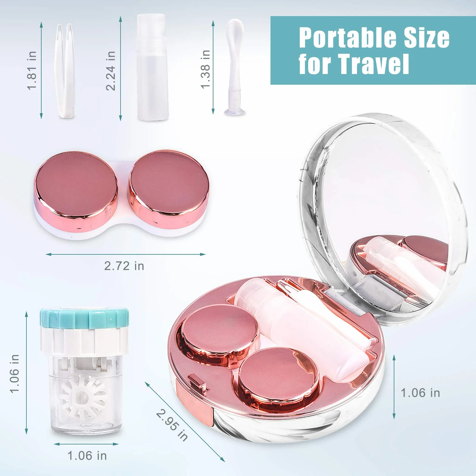 Lasiyanor Scatola di contatto portatile set da 5 pezzi oro rosa compatto