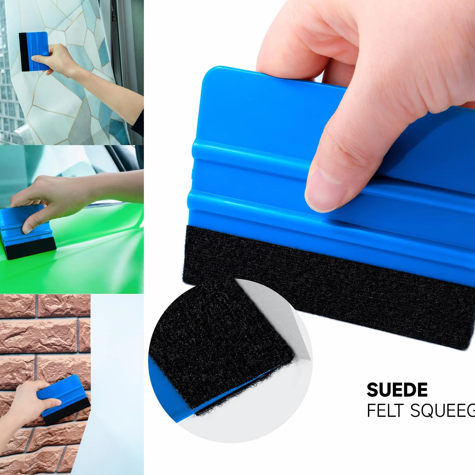 FOSHIO Kit di Attrezzi di Installazione di pellicole per vetri per Auto,Spatola Professionale con Feltro, Taglierino,Coltelli multiuso (Blu)