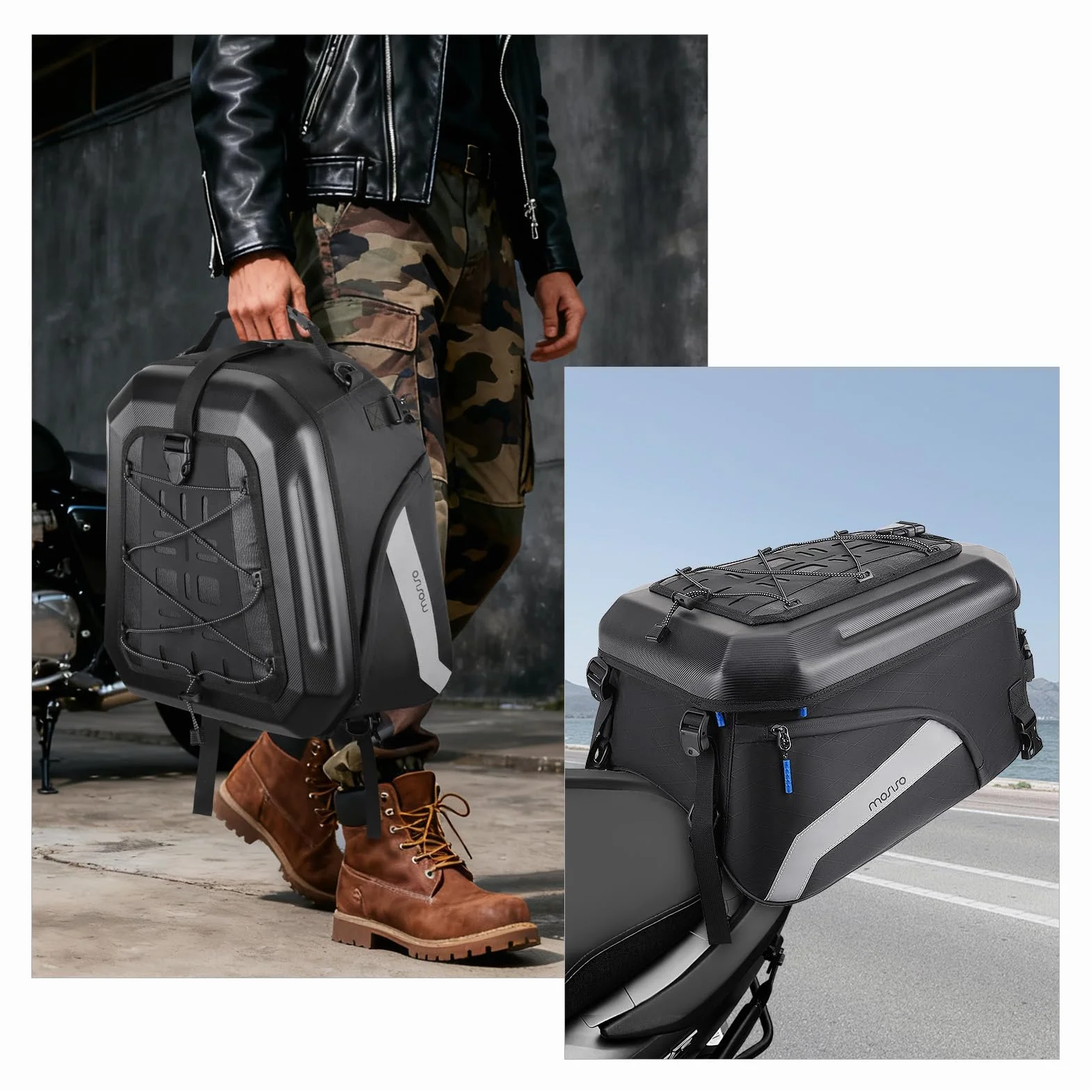 MOSISO Borsa Sella Moto, Zaino Convertibile Moto, Borse Casco con Capacita Espandibile 25L-35L,Borsa Trasporto Attrezzi&Bagagli Sedile Posteriore Della Motociclo con Maniglia&Strisce Riflettenti, Nero