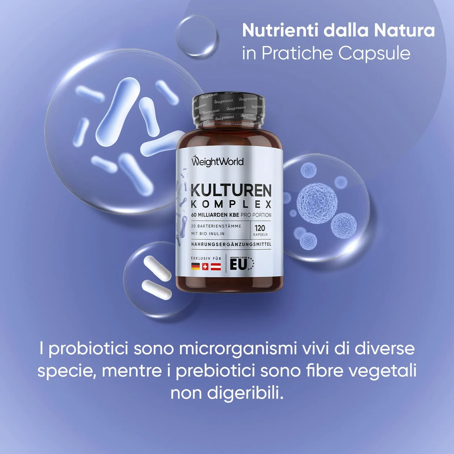 Probiotici e Prebiotici 20 Ceppi 120 Capsule 60 Miliardi CFU Lactobacillus Acidophilus Gasseri Inulina Bio FOS