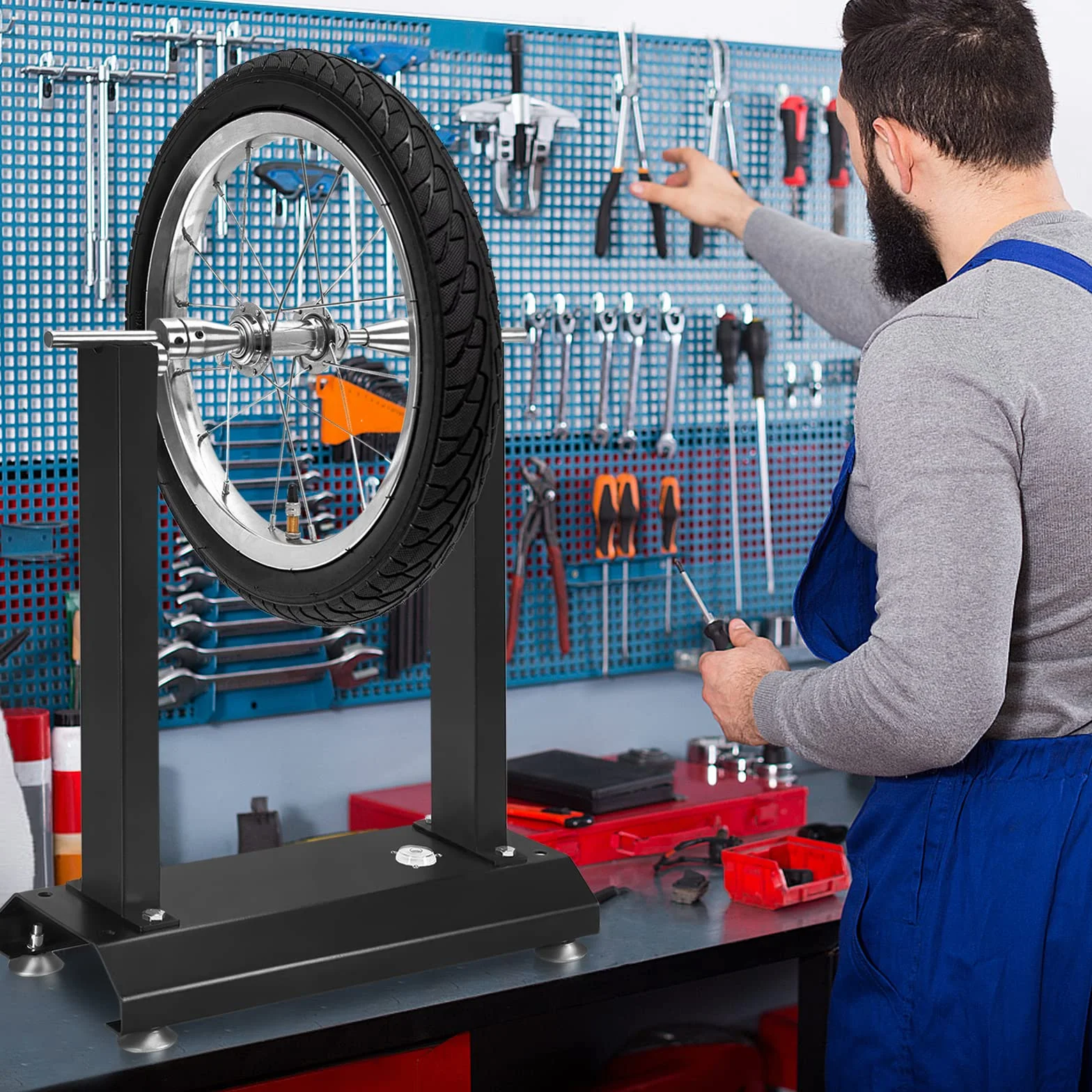 Aufun Motorcycle Bilancing Machine, bilanciamento del Bordo Pneumatico per Moto di Capra, per Quasi Tutti i Cerchi di Motocicletta e Scooter, 40x19x50 cm