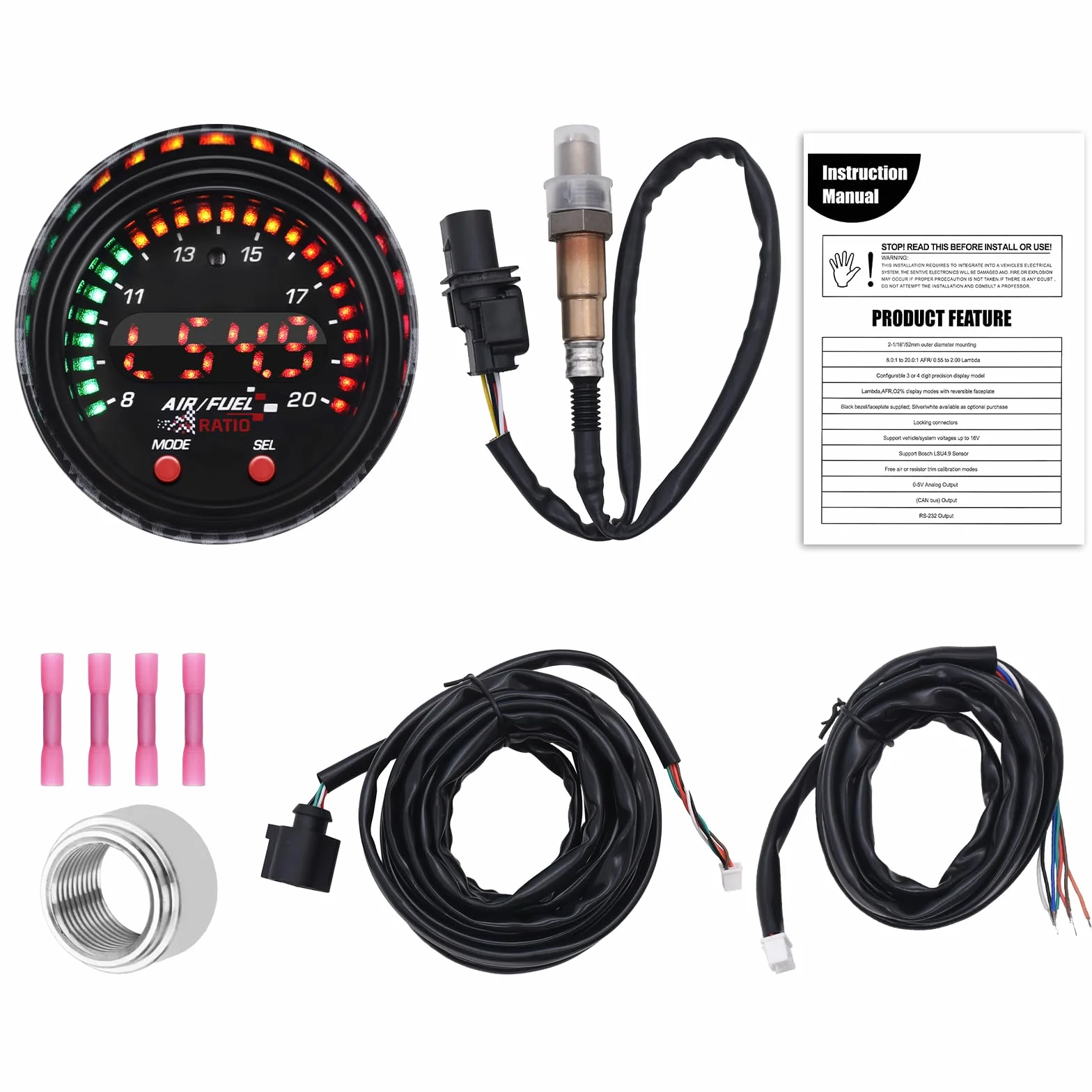 KAOLALI 30-0300 X-Series AFR Wideband UEGO Controller Sensor Kit 52 mm Display