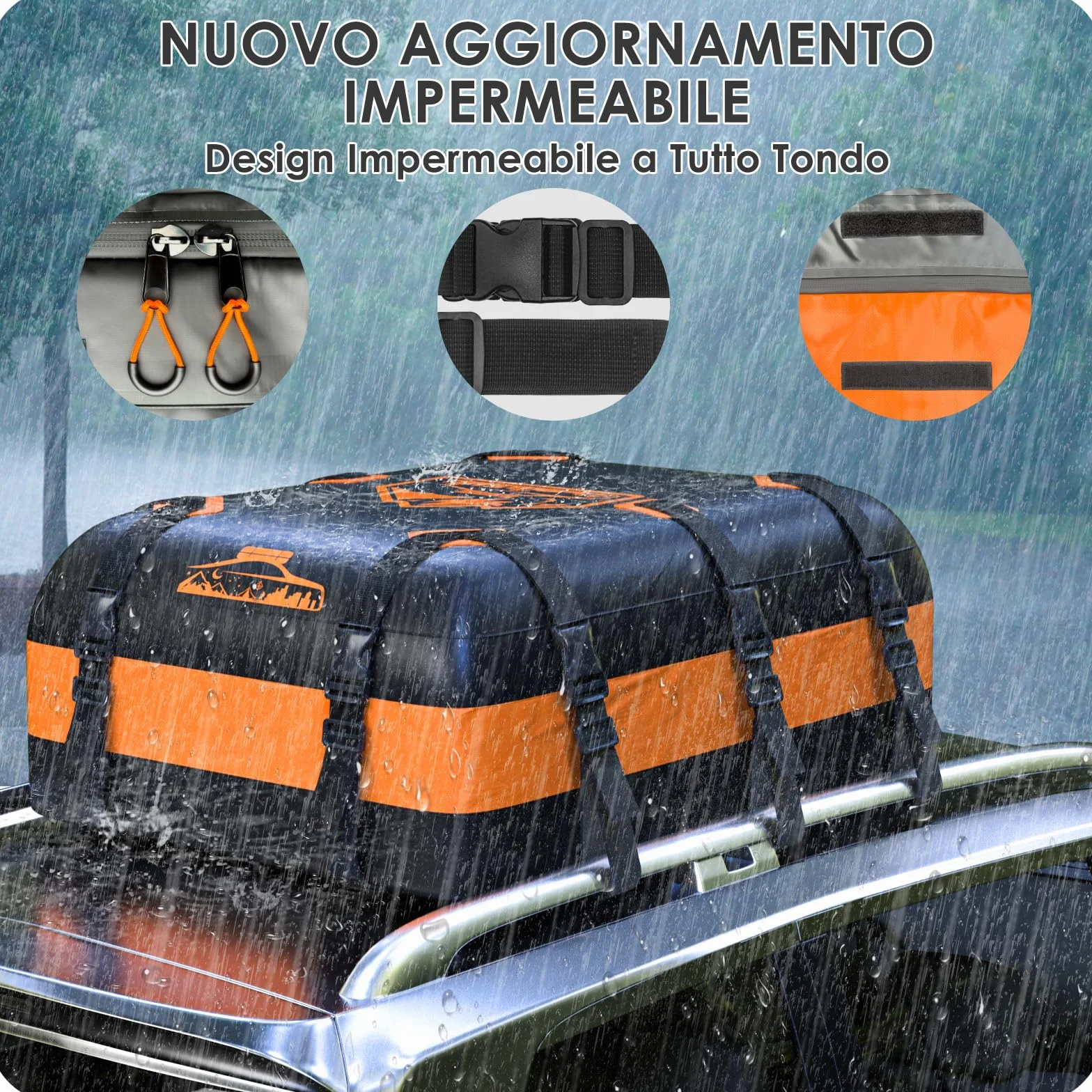 Baule Auto Tetto Inimpermeabile 1000D Arancia 566L Box Tetto Auto