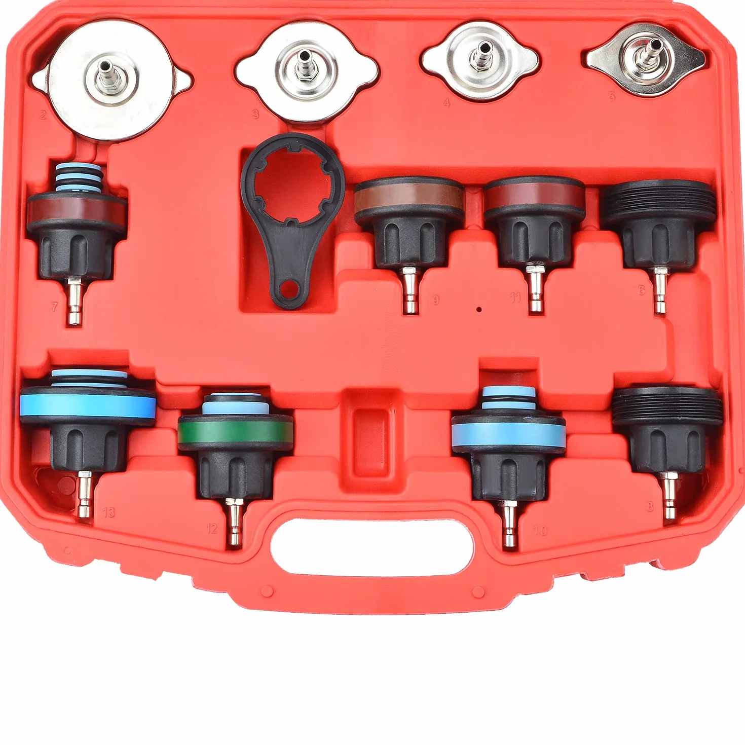 Kit Tester Pressione radiatore Sistema di Raffreddamento 15 Pezzi, Kit rilevatore perdite Serbatoio Acqua Sistema refrigerante