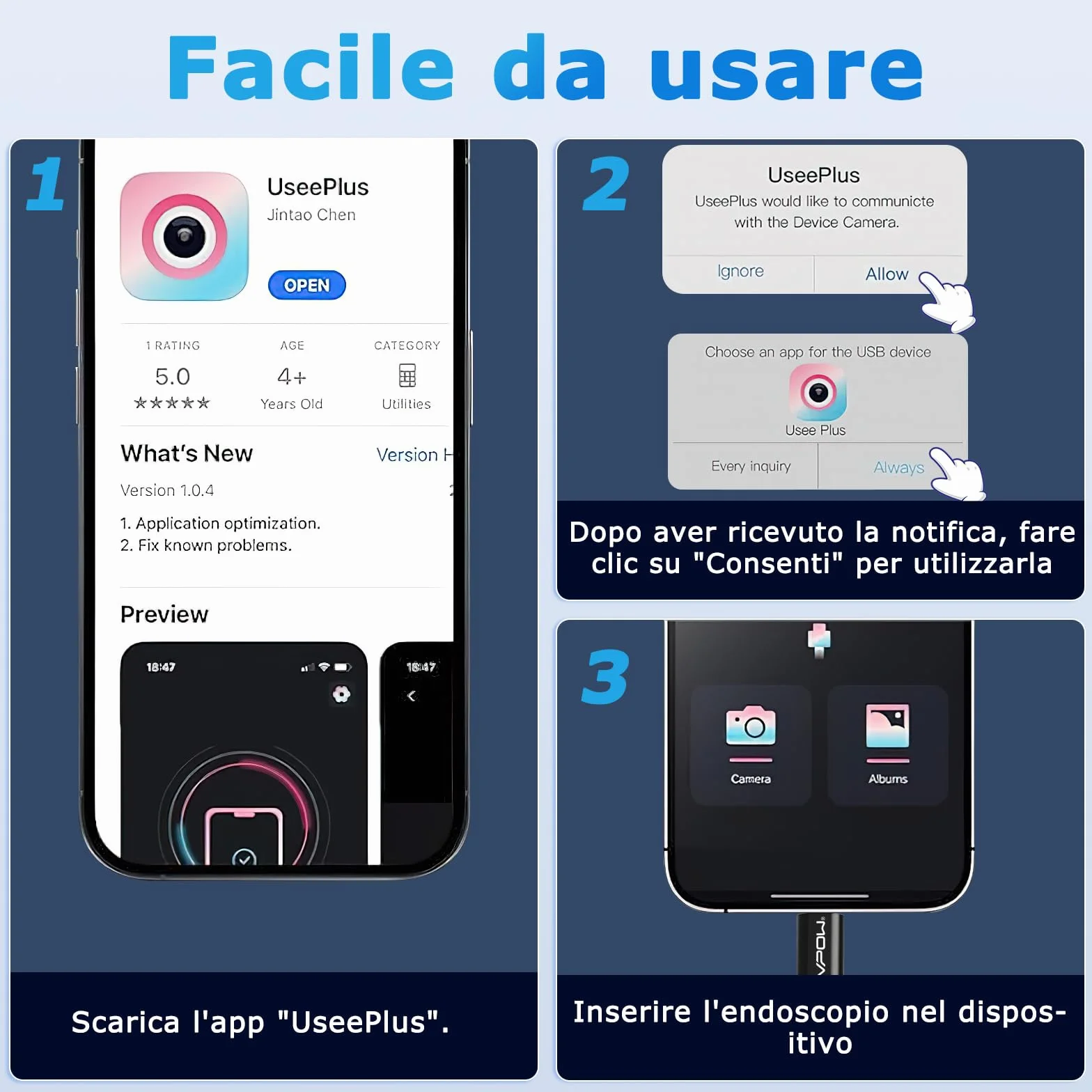 Telecamera Ispezione Endoscopio HD 1920P USB Doppia Lente 5M Cavo Semirigido 8 LED Senza WiFi per iPhone Android iOS