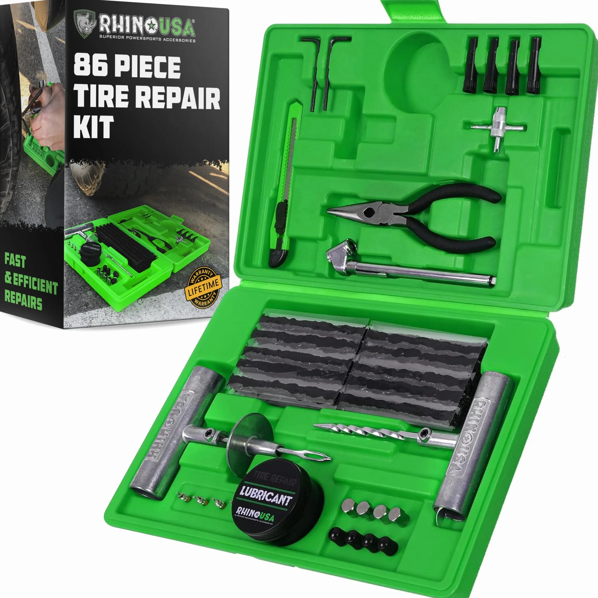 Rhino USA Kit di Riparazione Pneumatici 86 Pezzi per auto moto ATV UTV camper rimorchio