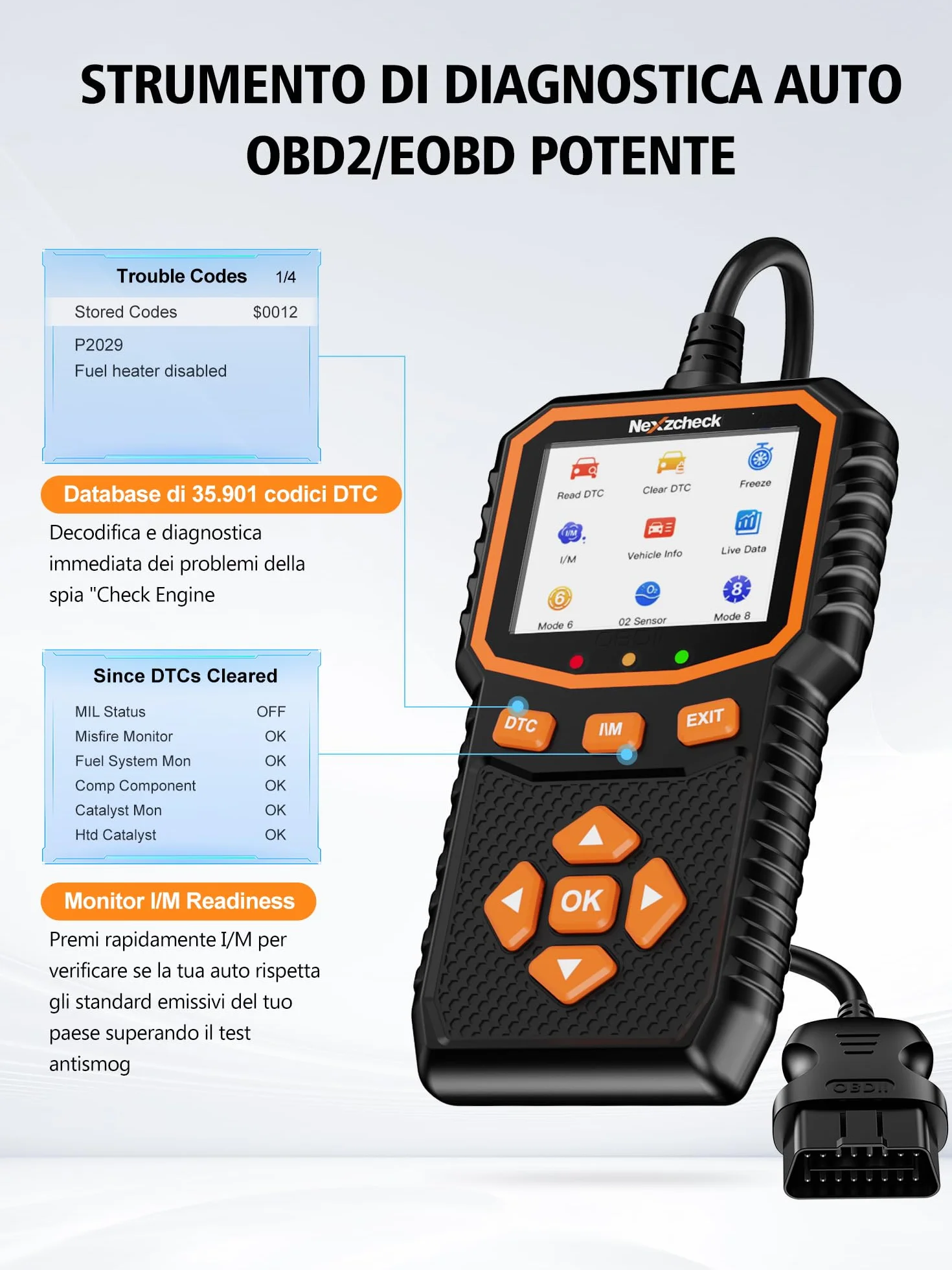 Scanner Diagnosi Auto OBD2 EOBD Professionale Italiano - Lettore OBDII Cancellazione Codici Errore per BMW Mercedes Tutti i Veicoli