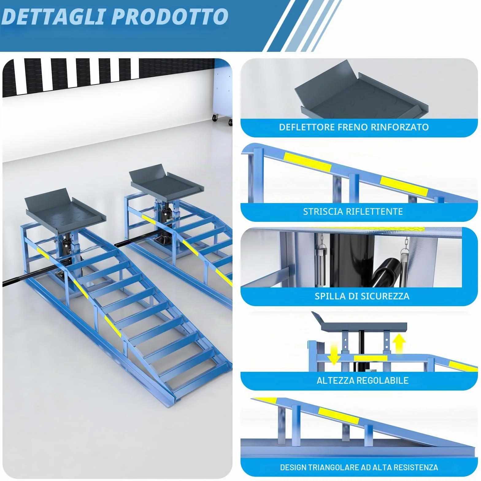2 pezzi rampe di carico da 5 T/5000 kg, rampe di carico pesanti, rampa per cambio olio idraulico con strisce riflettenti integrate per la notte, altezza di sollevamento regolabile da 24,9 a 38,1 cm