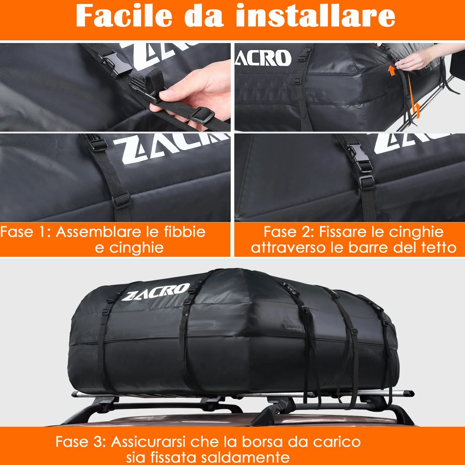Zacro 425L Borsa Portatutto per Tetto Auto Cargo Bag Impermeabile Box da Viaggio, Nero