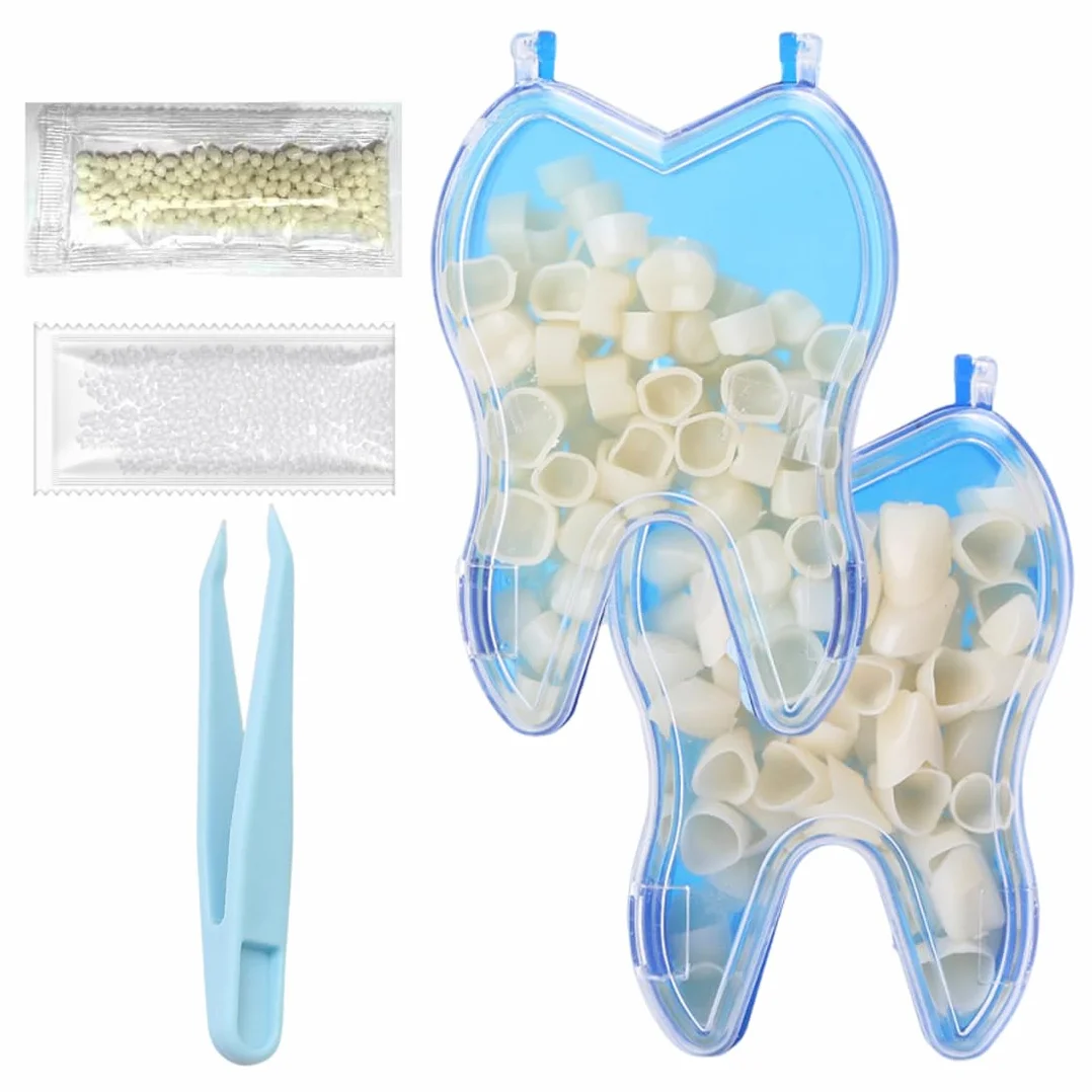 Faccette Dentali Professionali 100 Pezzi, Kit Riparazione Dentale con Custodia, Denti Finti per Anteriori e Posteriori