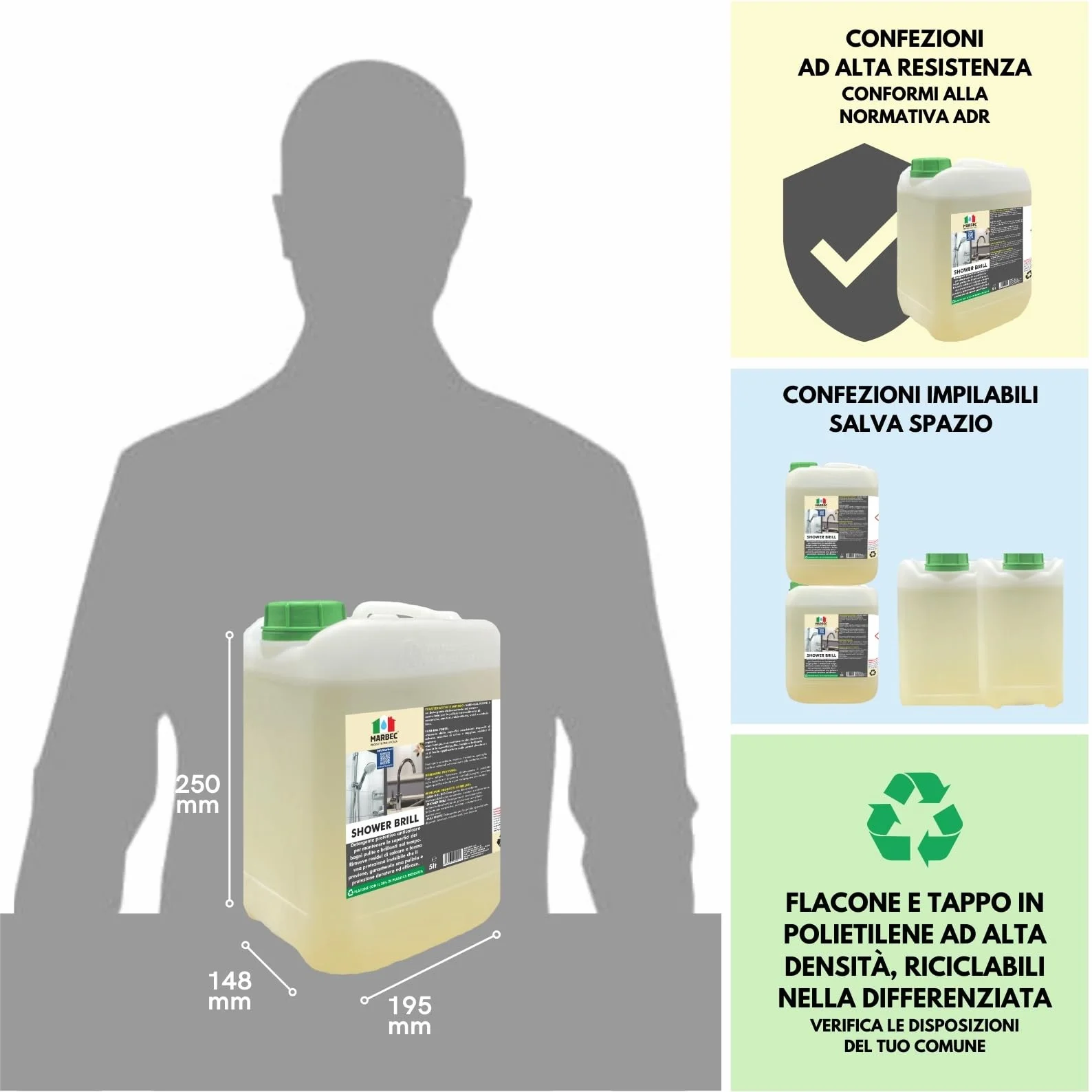 MARBEC SHOWER BRILL 5LT Detergente anticalcare bagno protettivo antigoccia per ceramiche vetri