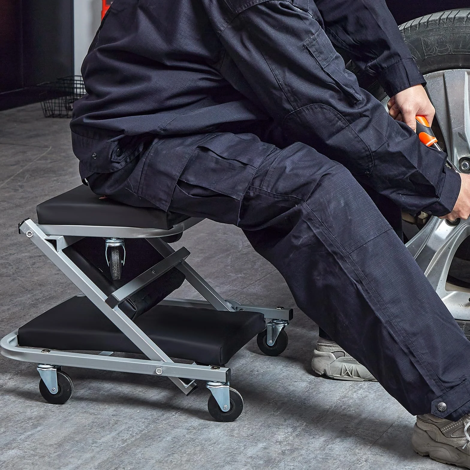 VEVOR Sgabello Carrello Trasformabile 6 Ruote Girevoli Capacità Carico 136kg Pieghevole a Forma di Z