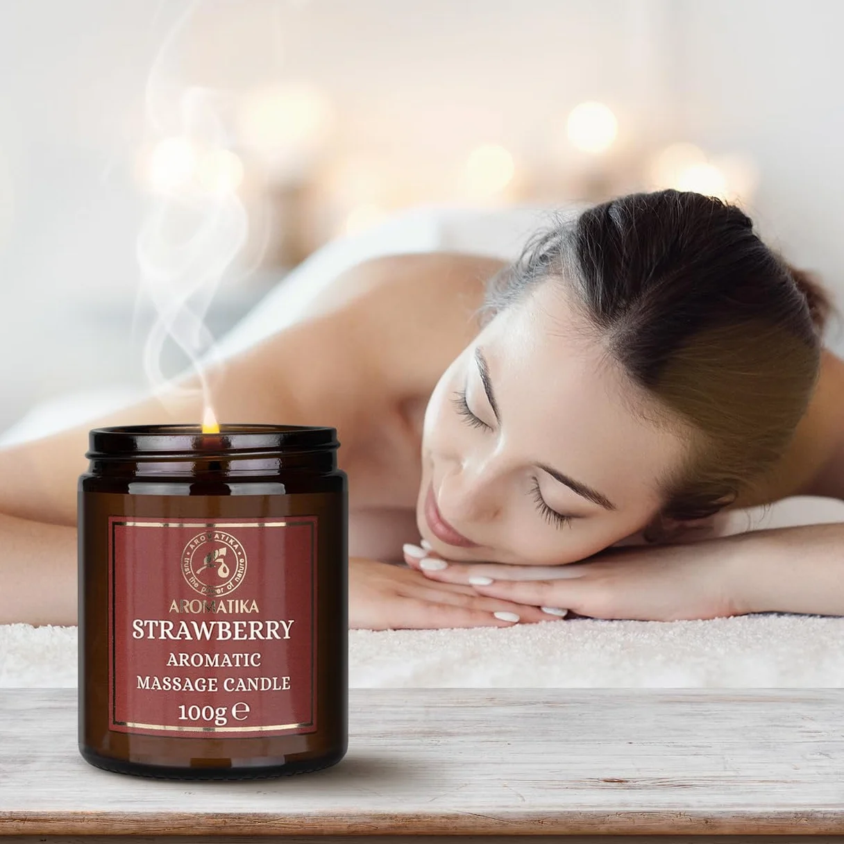 Candela da Massaggio Fragola 100g - Cera di Soia - Oli di Cocco e Mandorle - Vaniglia - Massaggio Rilassante - Aromaterapia