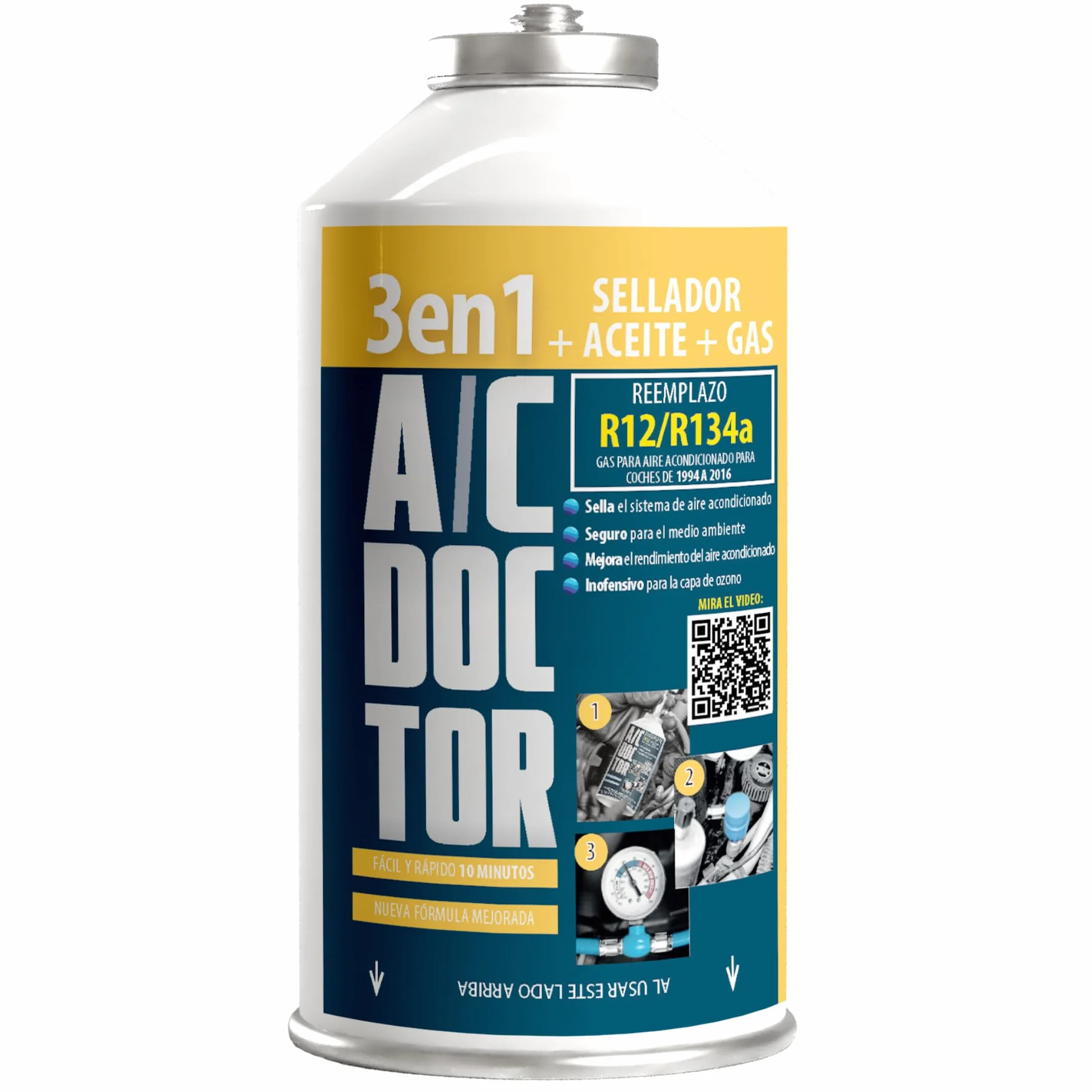 AC DOCTOR 3 in 1 Coperchio Perdite - Olio - Gas Refrigerante Biologico Ecologico Sostituto R12 e R134a per Ricarica Aria Condizionata Auto
