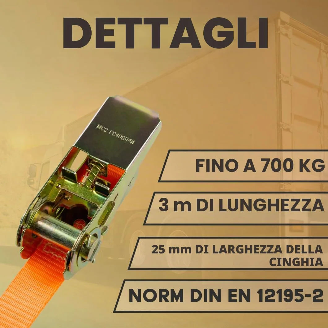 Cinghie di serraggio con cricchetto e gancio Set da 4 pezzi 25 mm 3 m 700 kg arancione