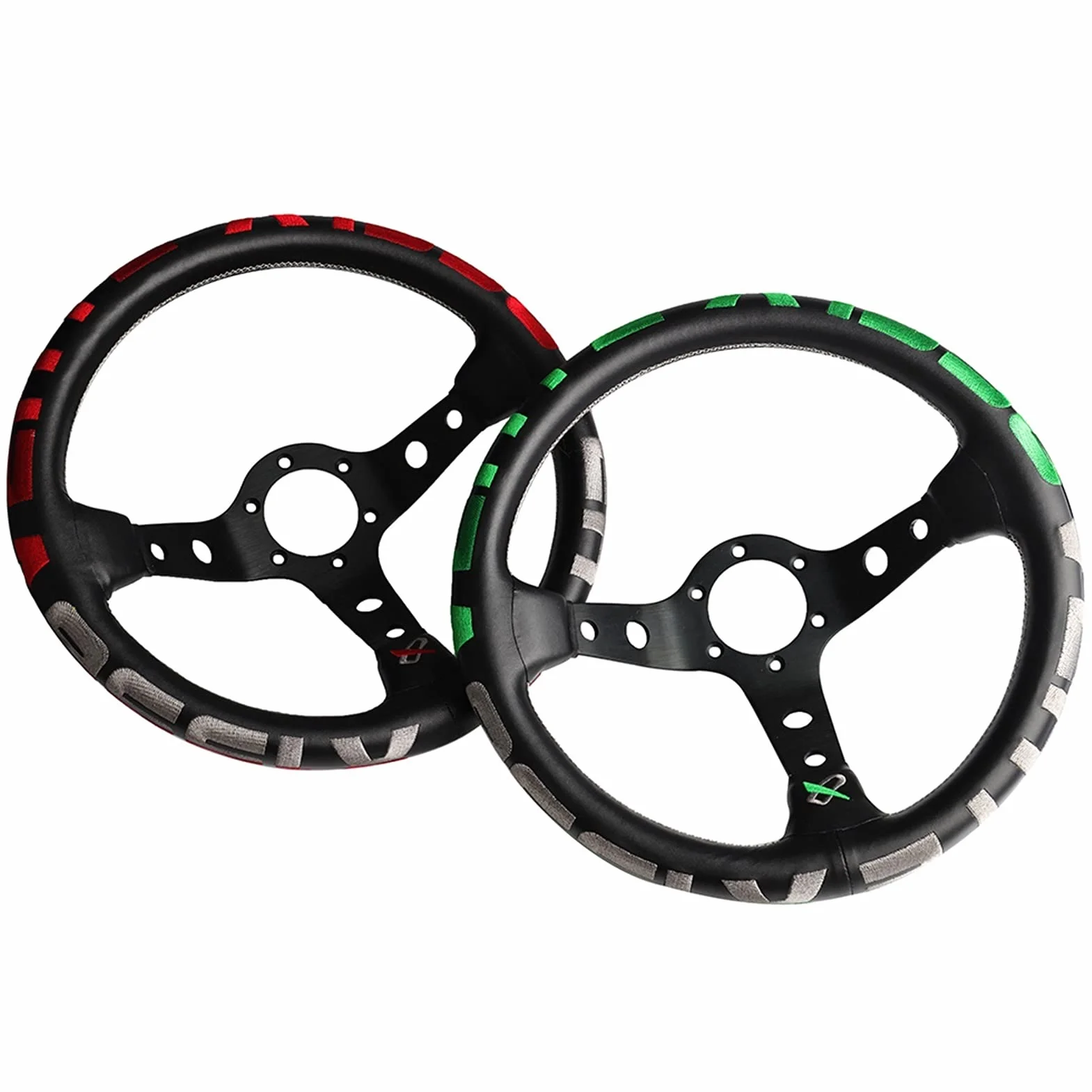 Volante Sportivo, Volante Auto Volante sportivo da corsa 330mm profondo pelle universale verde verde rosso volante(Green)