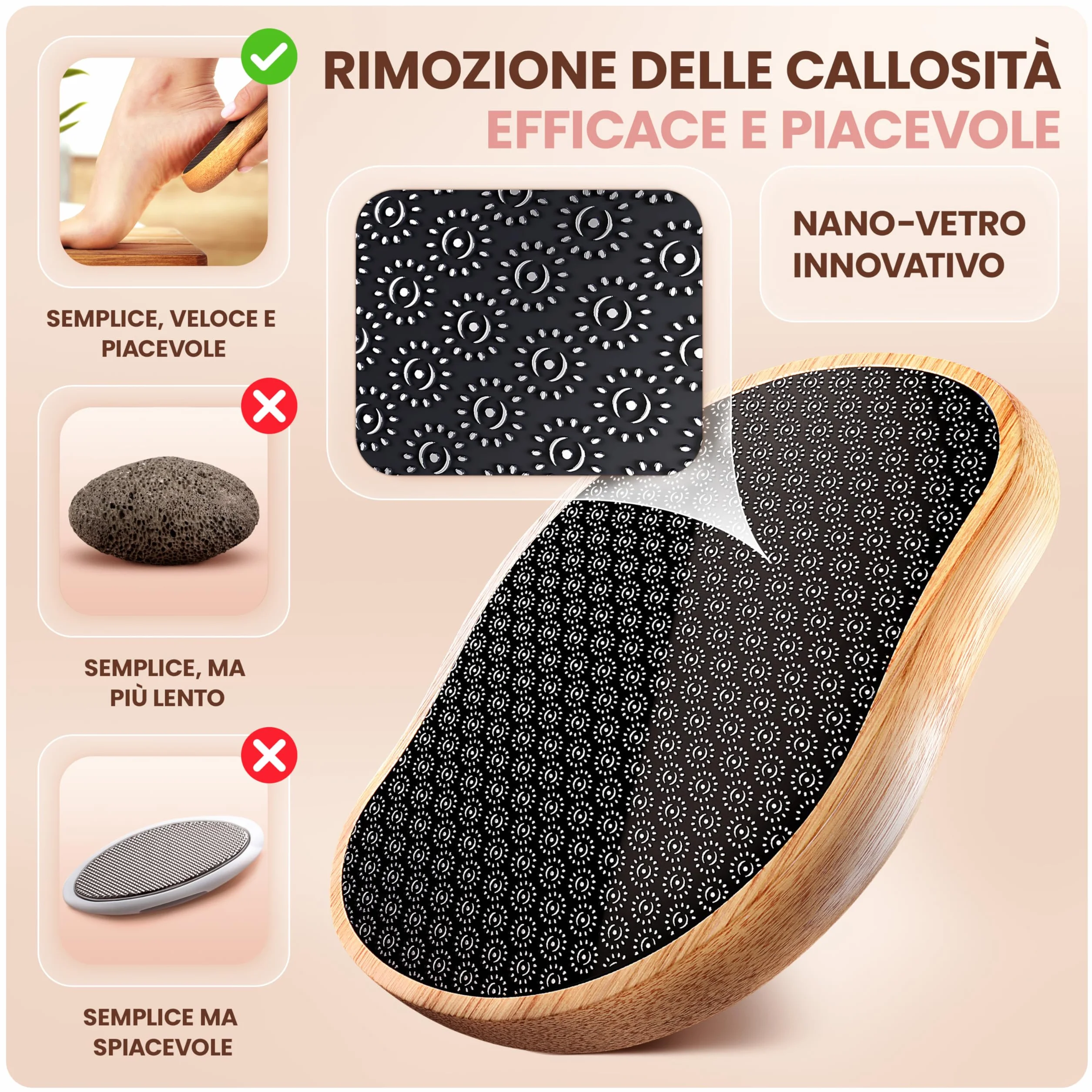 BAMBUA Lima per Piedi Professionale Effetto Anti-Calli Vetro Nano Pedicure Rimozione Calli (Nero)
