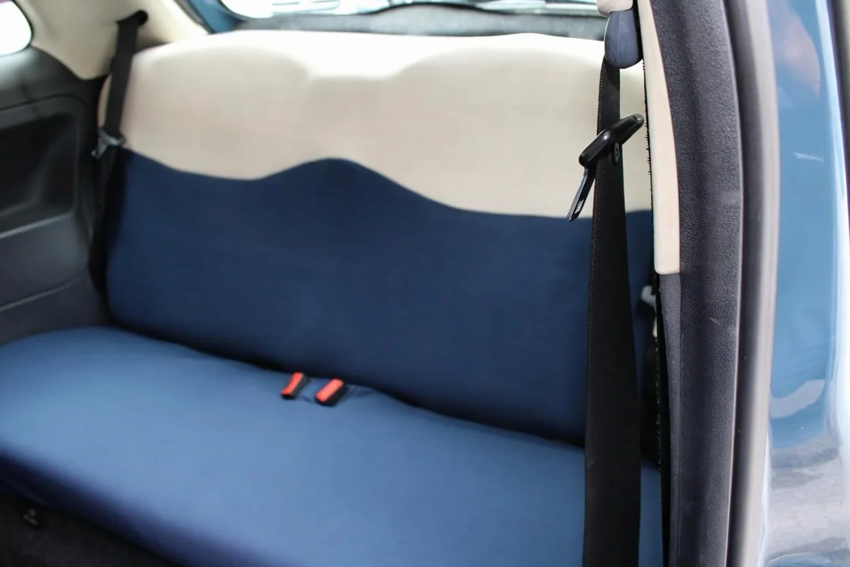 Italfodere Coprisedili Auto Compatibili con Fiat 500 – Fodere Complete Blu/Panna (Posteriore Intero (4 Poggiatesta))