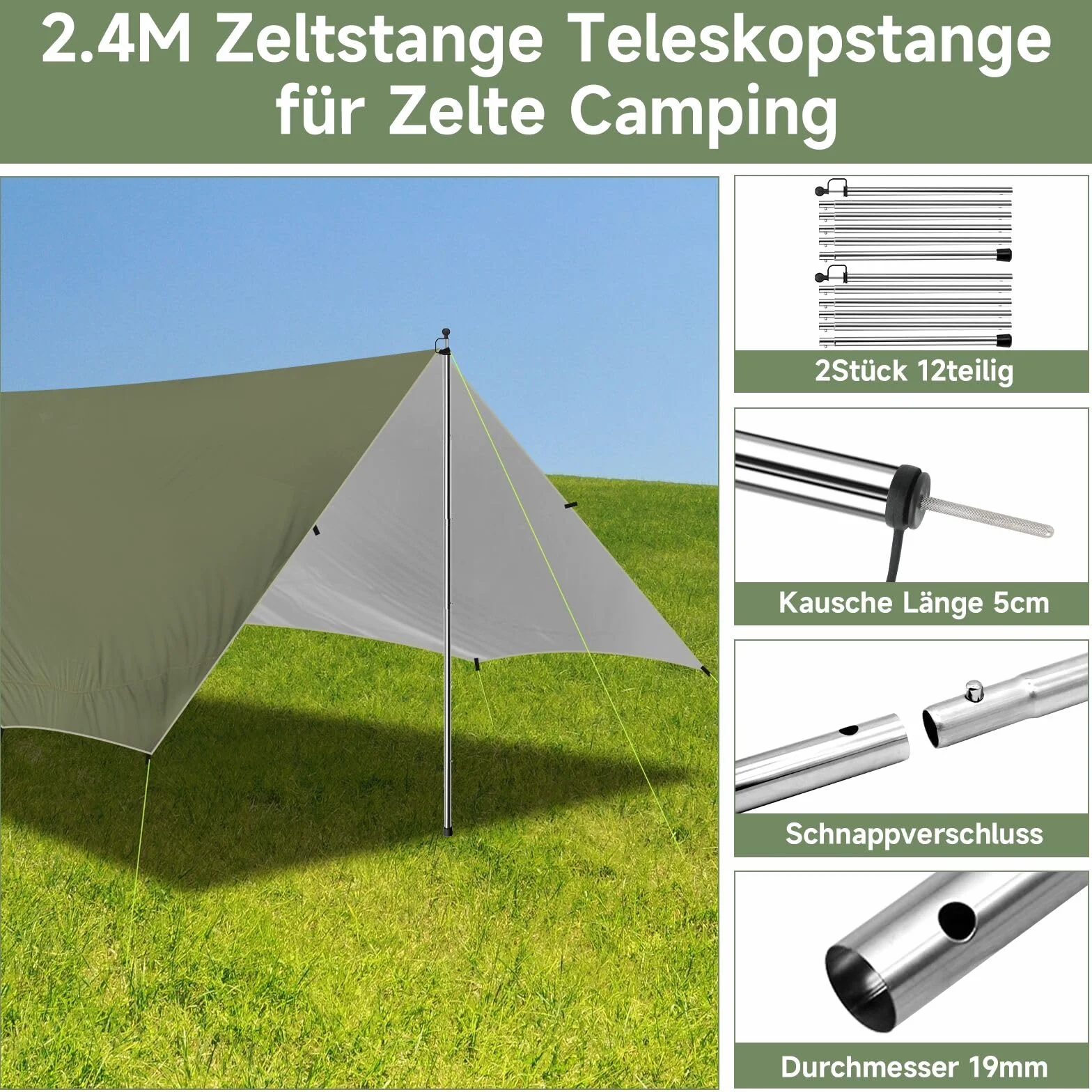 Tenda da Sole per Auto Impermeabile Antistrappo con Palo Regolabile per Camper Veranda
