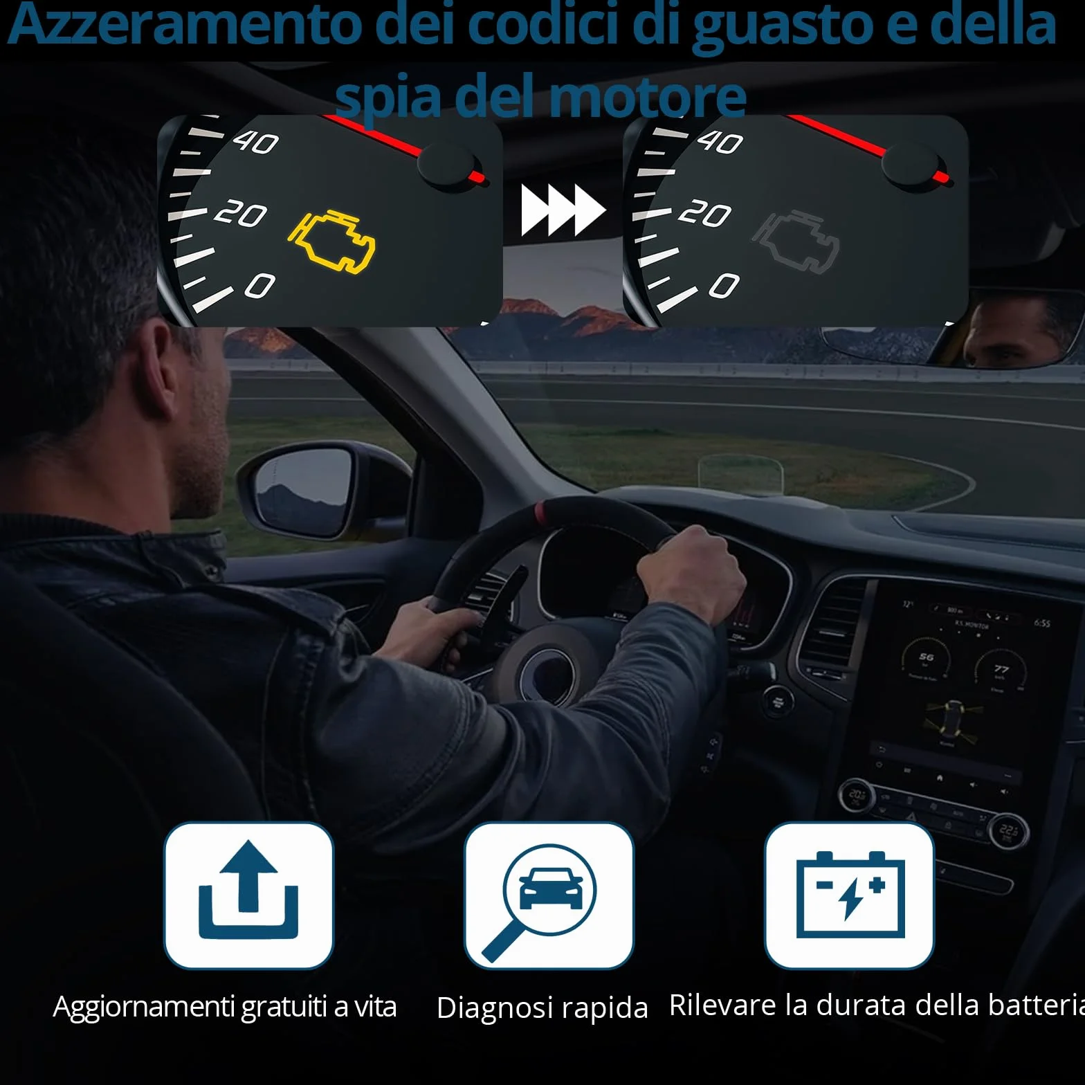 Scanner OBD2 Professionale - Lettore Codici Errore per Auto, Cancellazione Spia Motore, Compatibile OBD II dal 1996