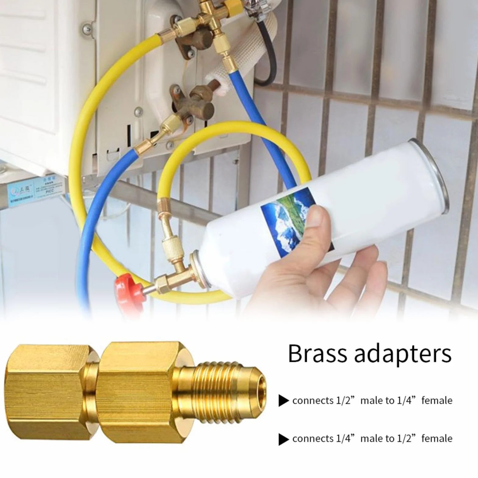 Raccordo Adattatore in Ottone R134A Flare Femmina 1/4 Pollice a Maschio 1/2 Pollice Serbatoio SAE per Refrigerazione Condizionatore d'Aria