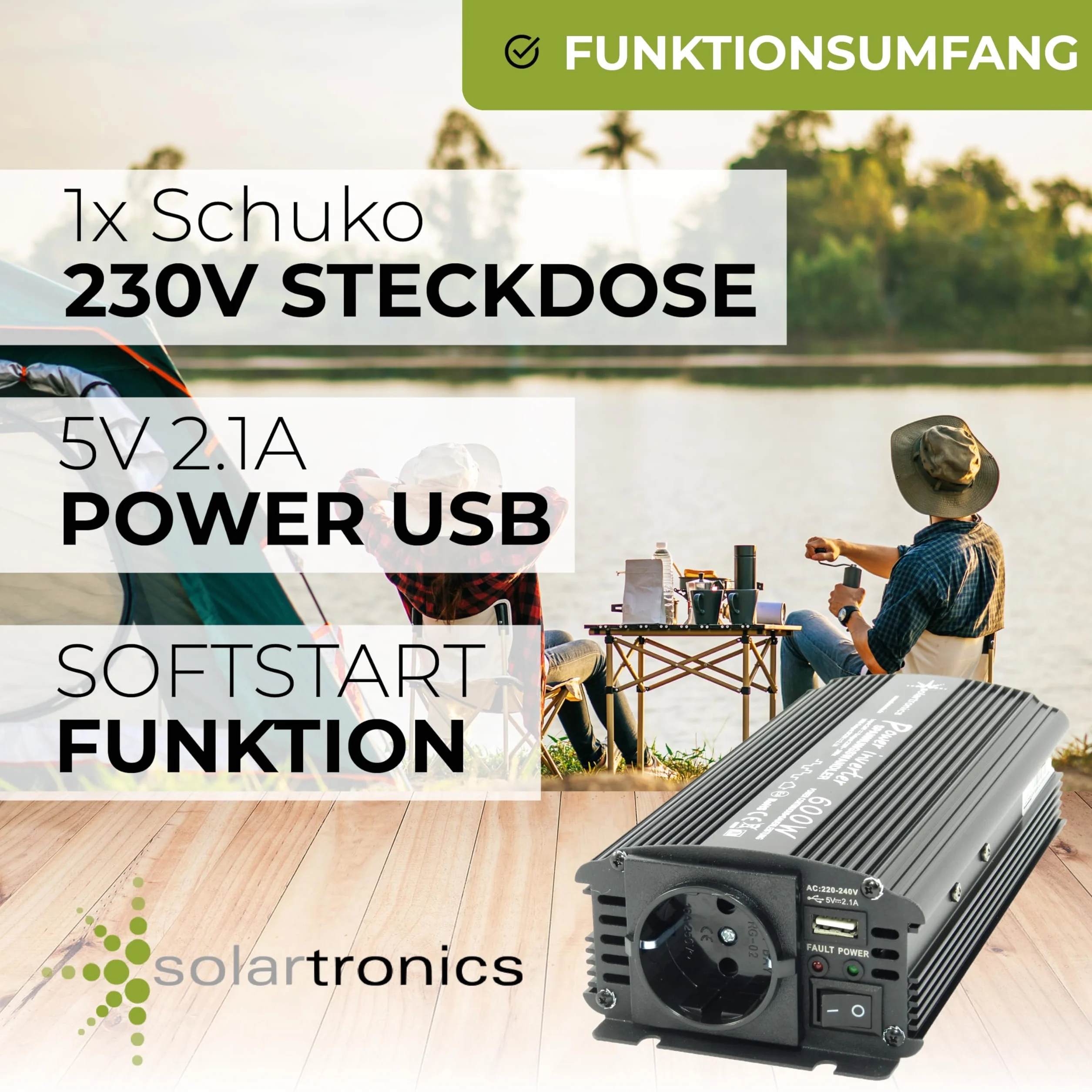 SOLARTRONICS Trasformatore di tensione NM600, 12 V, 600 W, 1200 Watt, inverter da 12 V a 230 V, compatibile con batteria LiFePO4