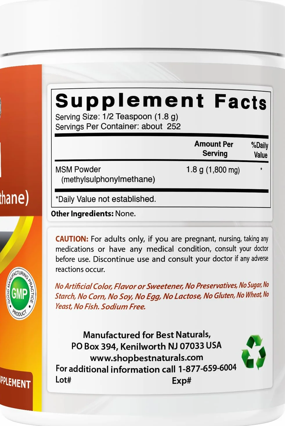 Best Naturals MSM Methylsulfonylmethane Pure Powder 1 Lb