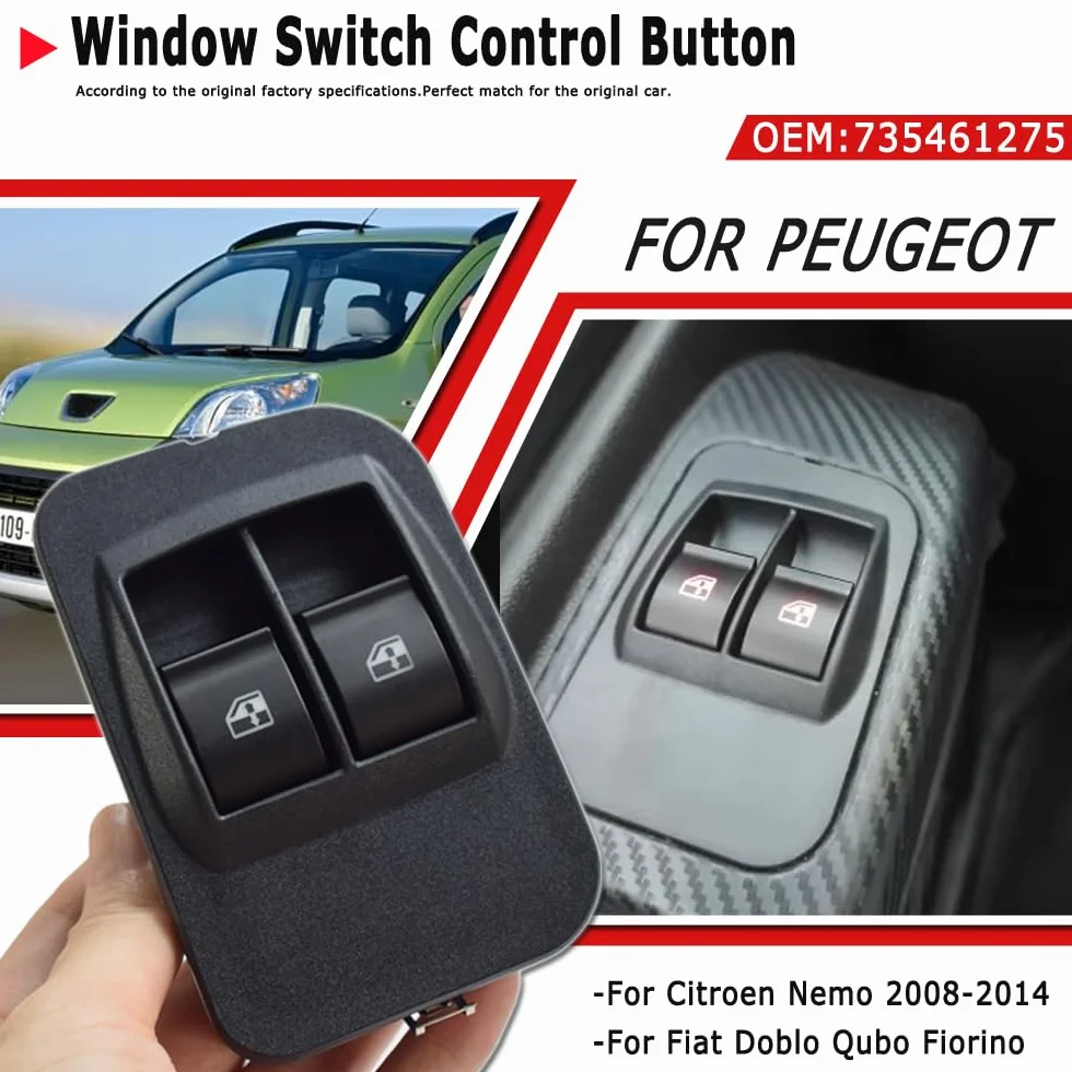 735518655 Interruttore principale degli alzacristalli elettrici anteriore sinistro per Citroen Nemo Peugeot Bipper Fiat Doblo Qubo Fiorino (Nero)
