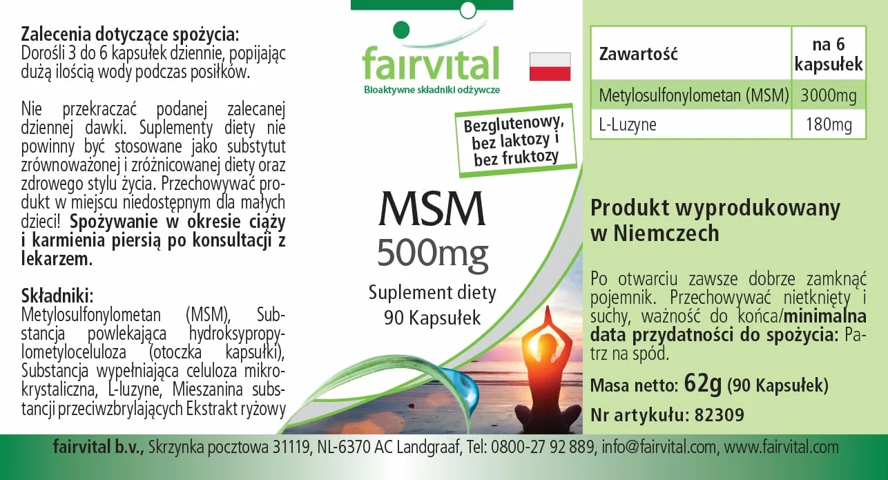 Fairvital MSM 500 mg 90 kapsułek metylosulfonylometan wegańskie