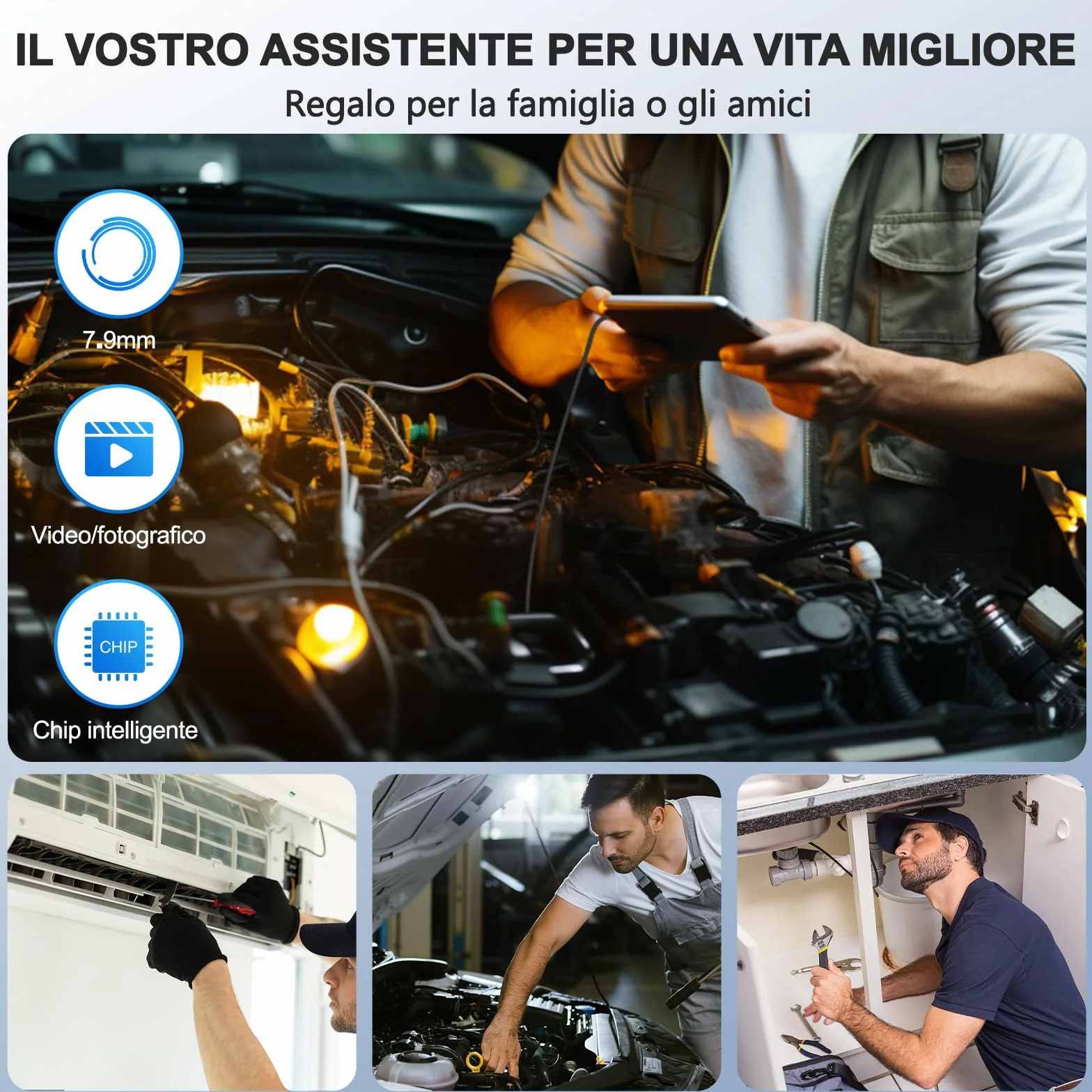 Endoscopio per Smartphone 1920P Telecamera Endoscopica IP67 Sonda Impermeabile 5M 8 LED