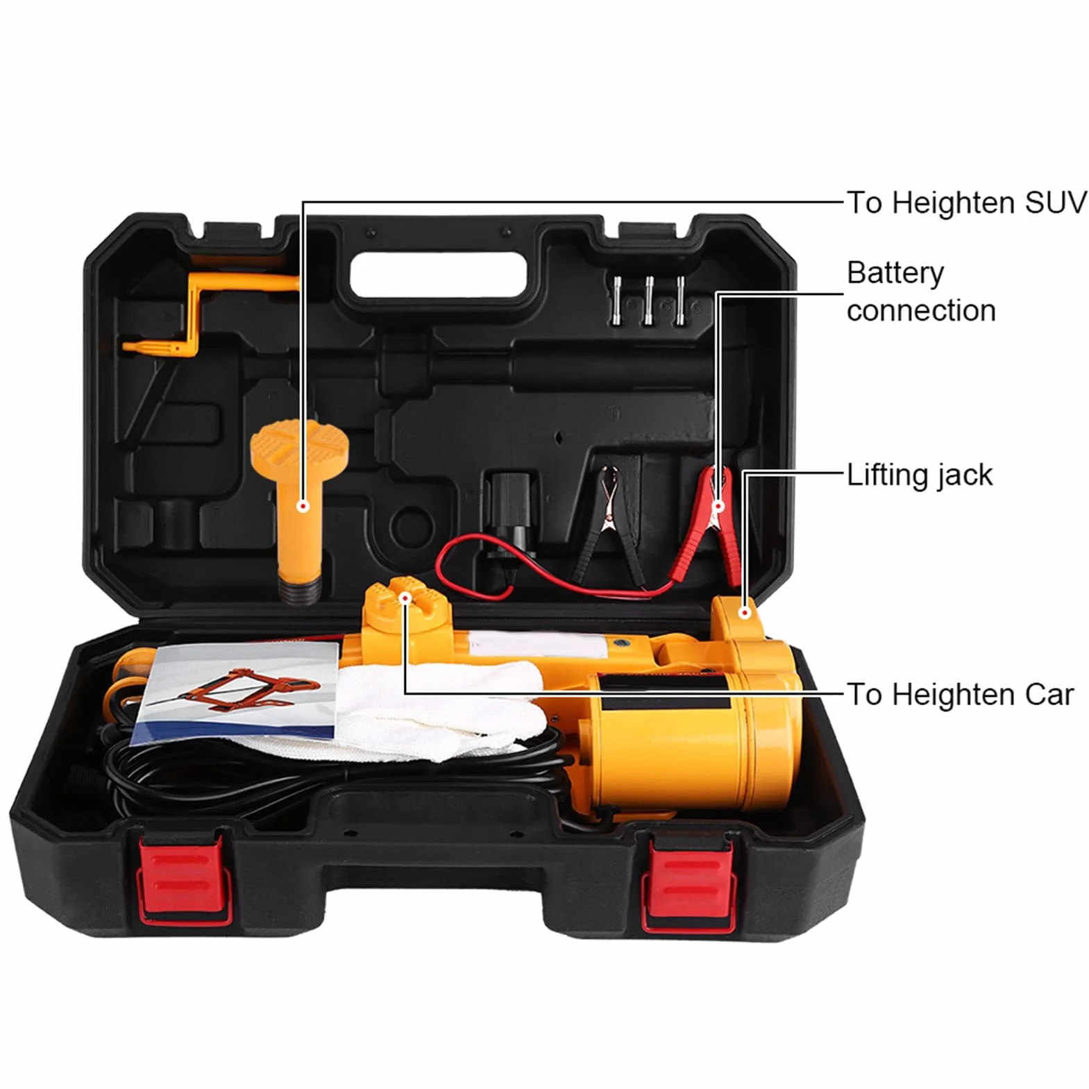 Martinetto Elettrico 3 Tonnellate 12V 15A Kit Attrezzi con Custodia per Cambio Pneumatici 12-35 cm