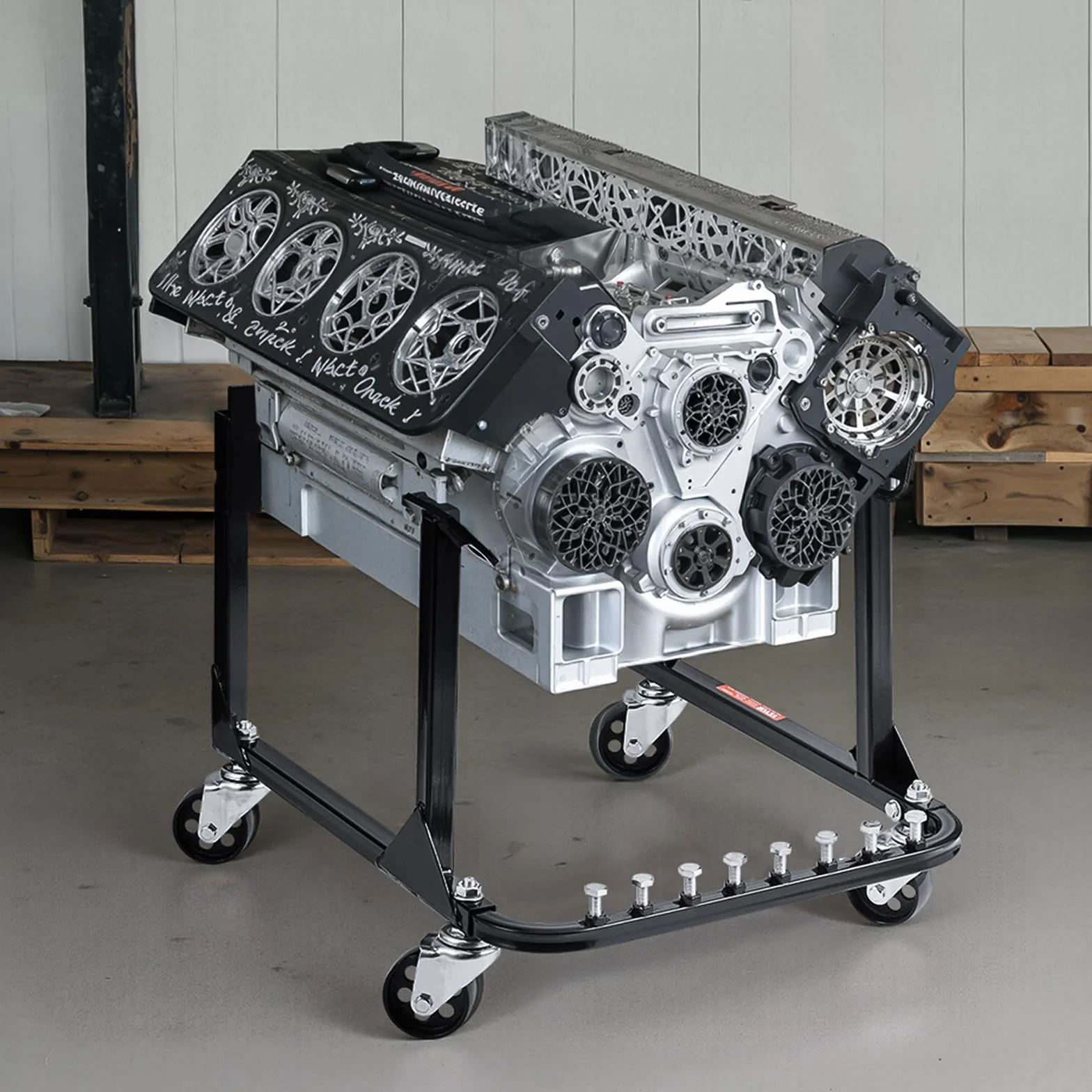 VEVOR Supporto Motore a U, Sollevatore Motore 340 kg, Supporto in Acciaio con 4 Ruote Girevoli e 4 Posizioni di Aggancio per Motori BB-Chevy e Gen-1 SB-Chevy