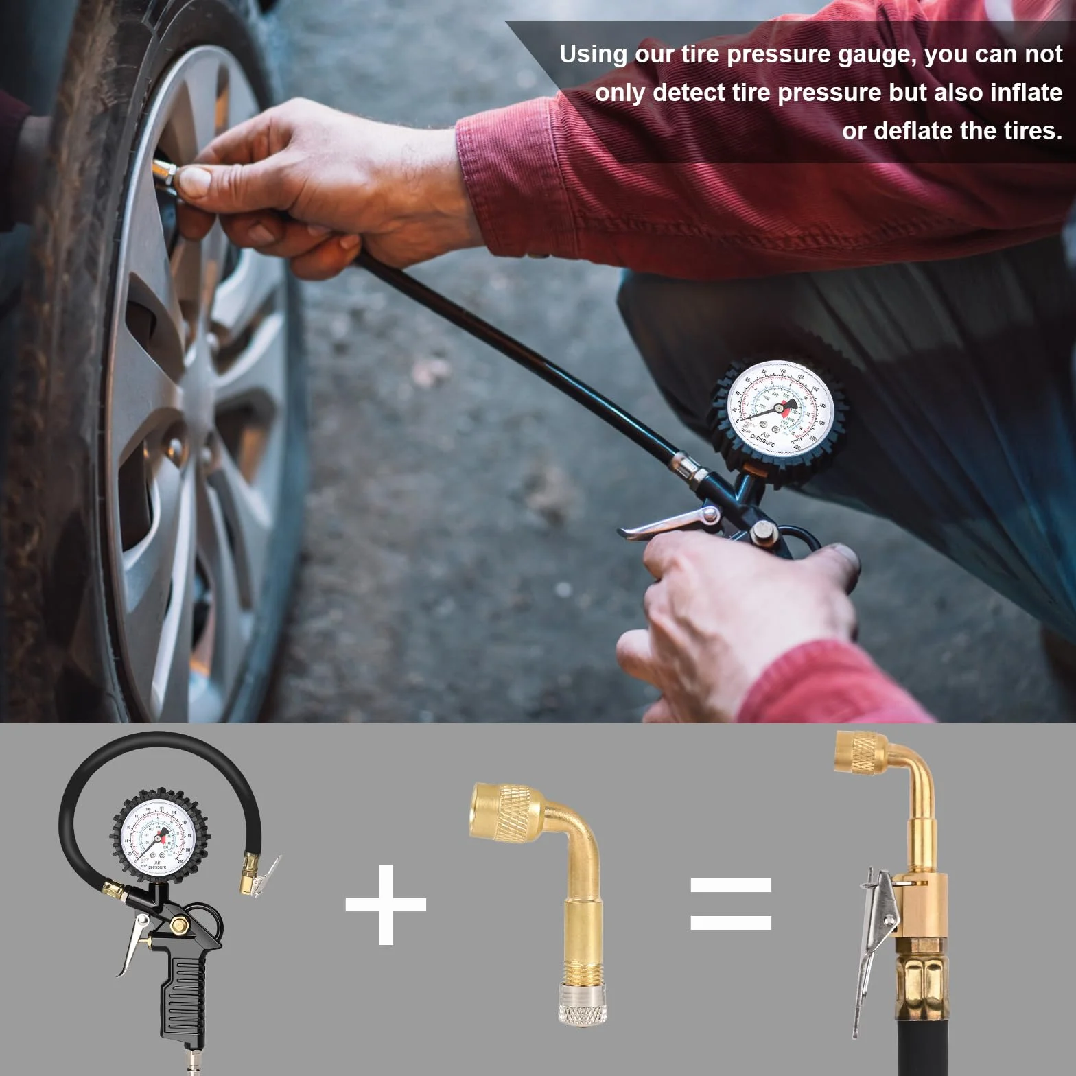 Manometro Pressione Gomme 220 PSI 16 BAR con Tubo Flessibile per Auto Moto
