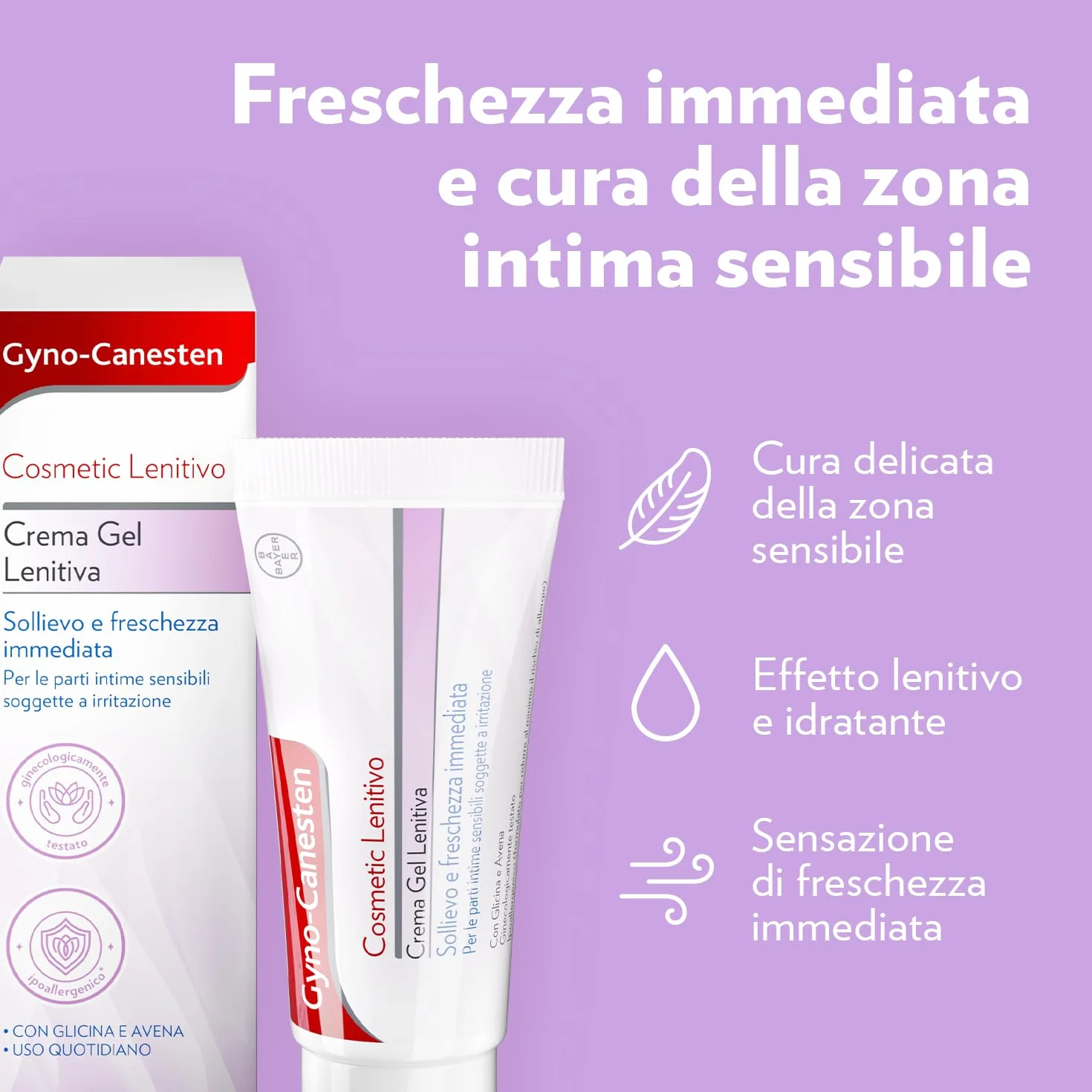 Gyno-Canesten Crema-Gel Intima Lenitiva Ipoallergenico con Avena e Glicina, 35 g