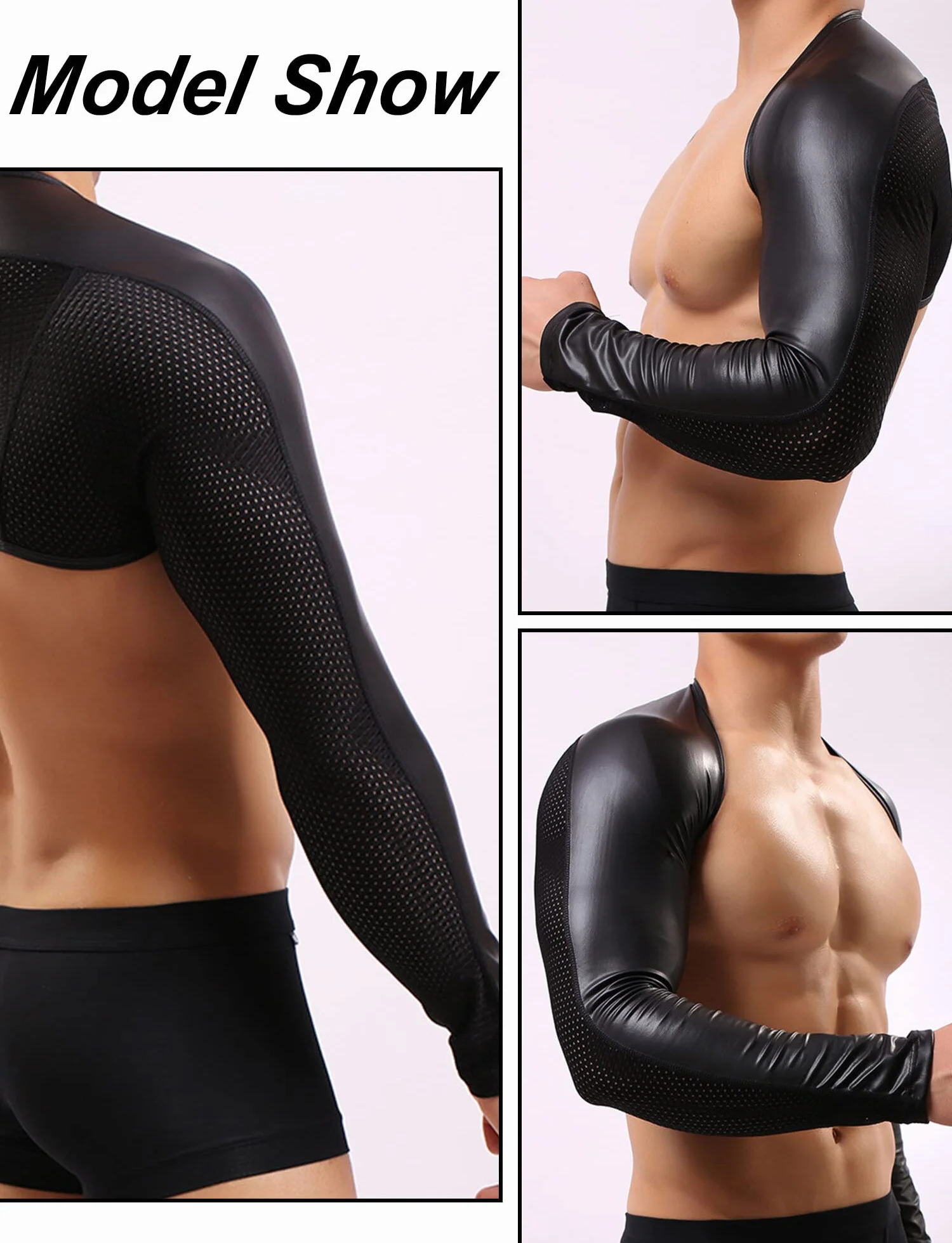 AIEOE Maglia intima da uomo metallizzata lucida crop top giacca a spalla palcoscenico clubwear