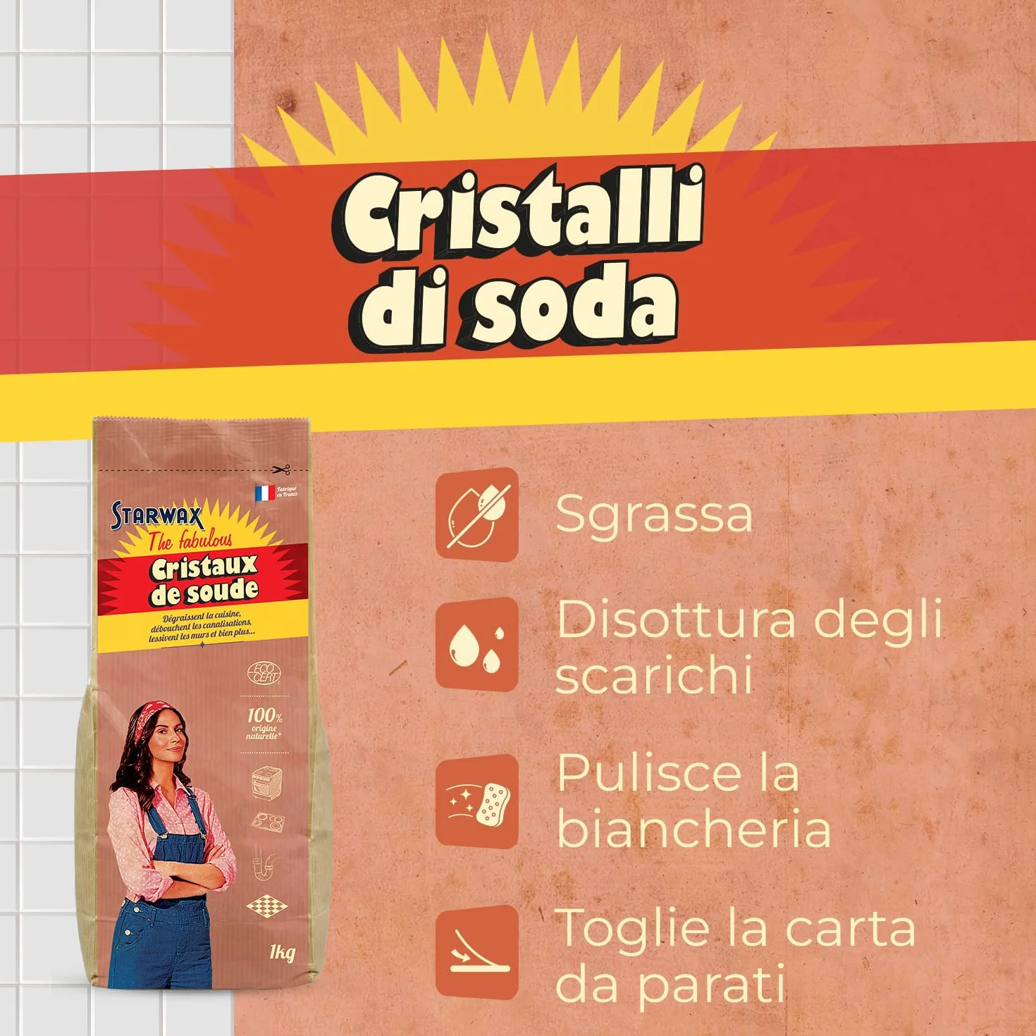 STARWAX THE FABULOUS Cristalli di soda 1 Kg Sgrassano cucina