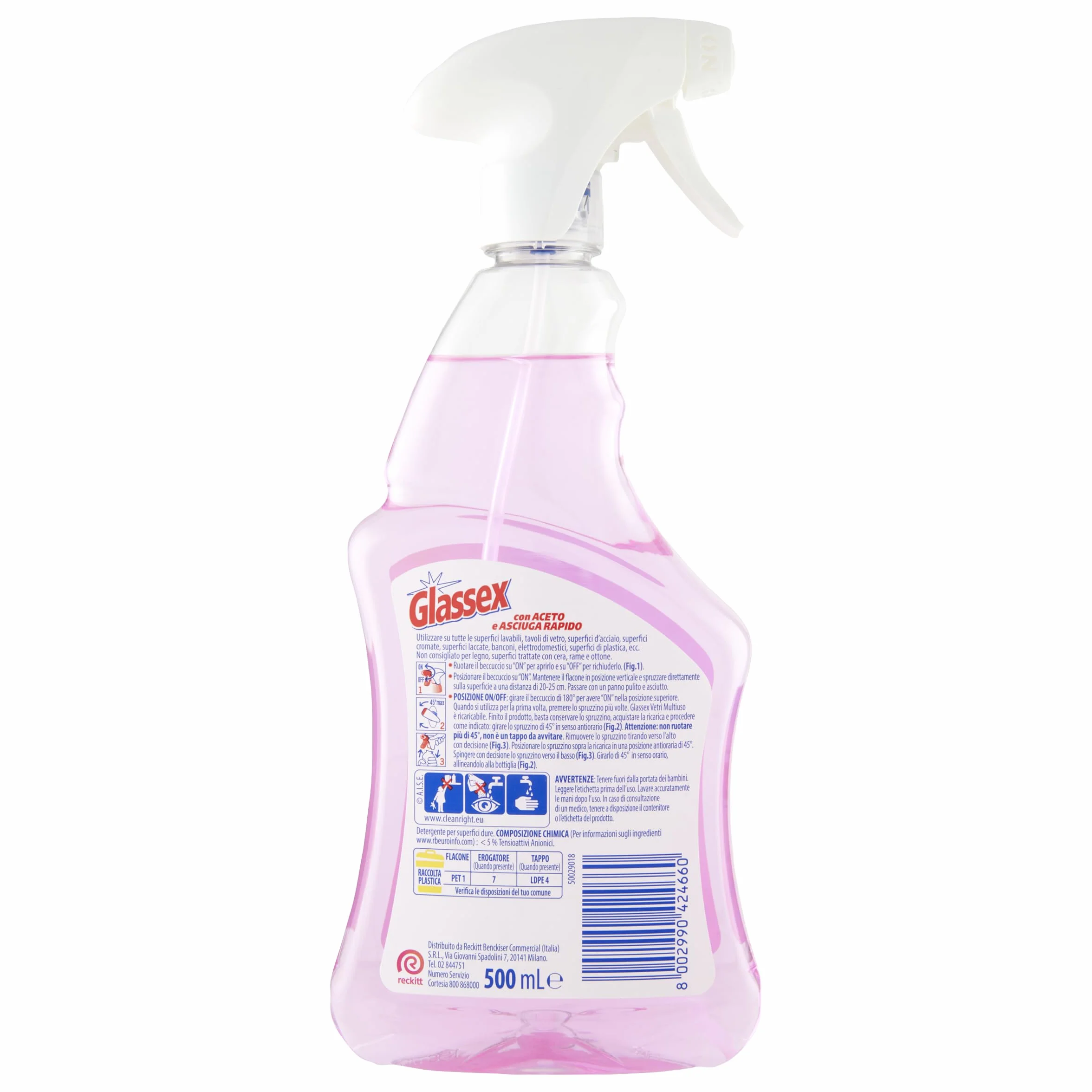 Glassex Kit Aceto e Asciuga Rapido Vetri e Multiuso 500 ml 2 Ricariche