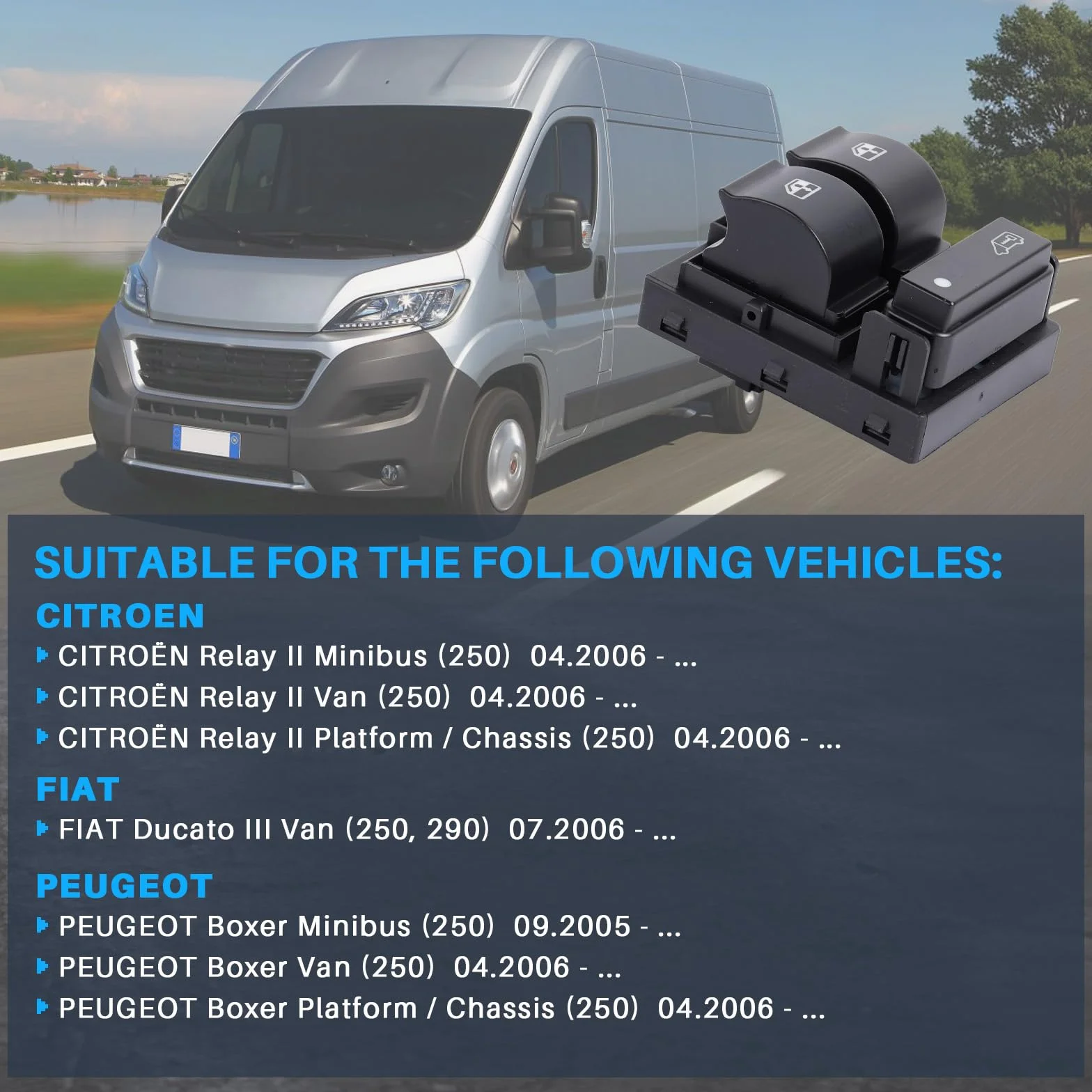 Interruttore per finestra elettrico per auto, interruttore alzacristalli auto, interruttore elettrico per finestra Power Window Switch di ricambio per Relay II Ducato III Boxer 2006, numero