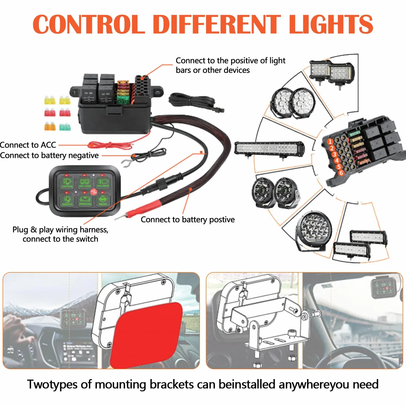Pannello interruttori 6 bande 12V controllo circuito universale kit intelligente interruttori touch dimmerabili RGB sette colori auto camion SUV camper barca