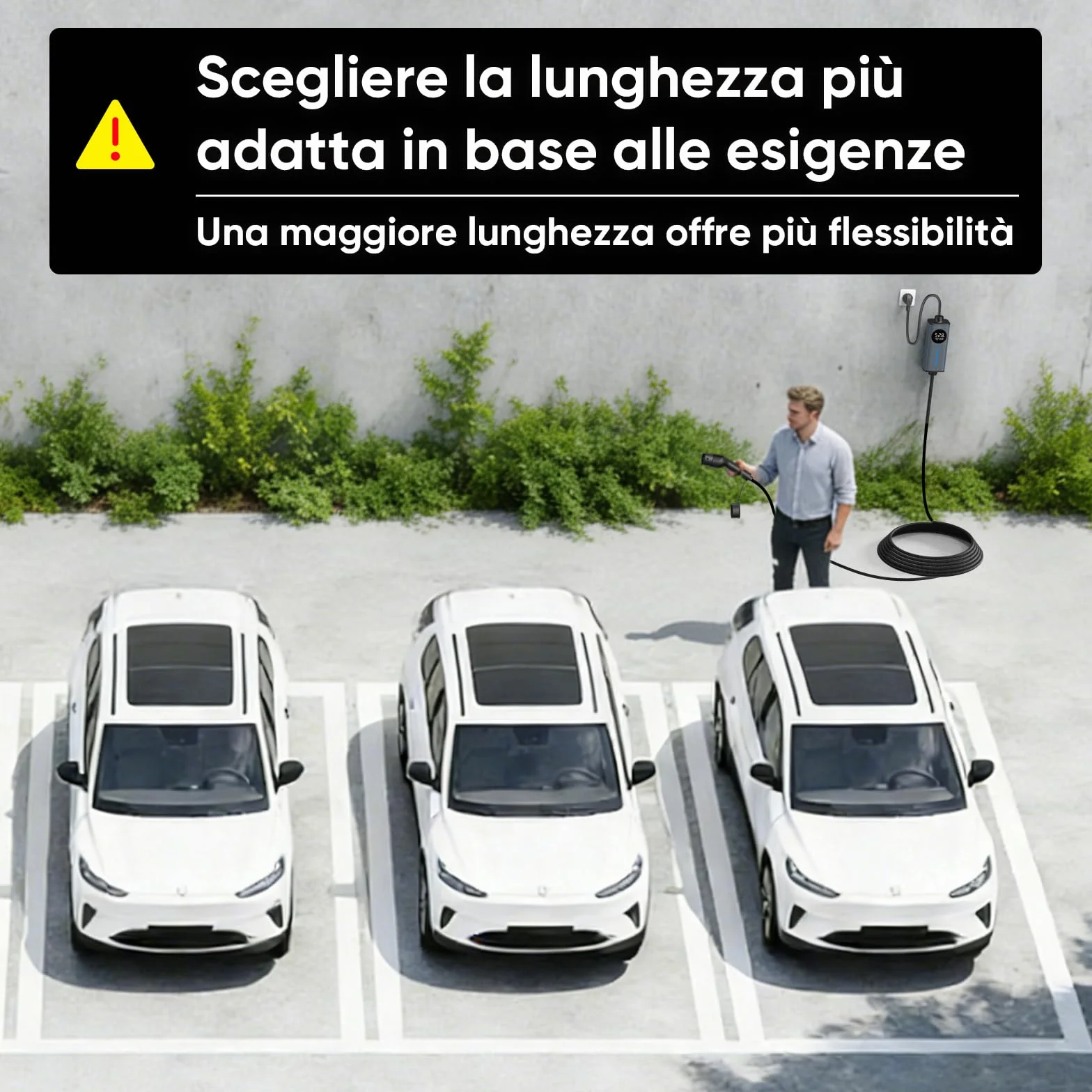 Cavo Ricarica Auto Elettrica Tipo 2 Schuko 16A 3,68kW Monofase 5M Caricatore Domestico VE
