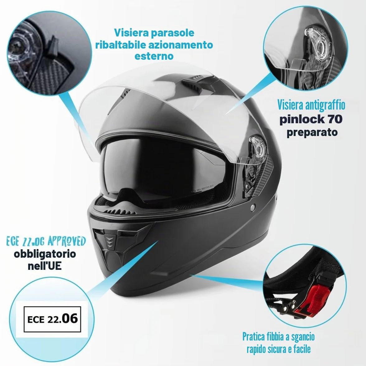 VINZ Kennet Casco Integrale Moto Donna Uomo XS-XXL ECE 22.06
