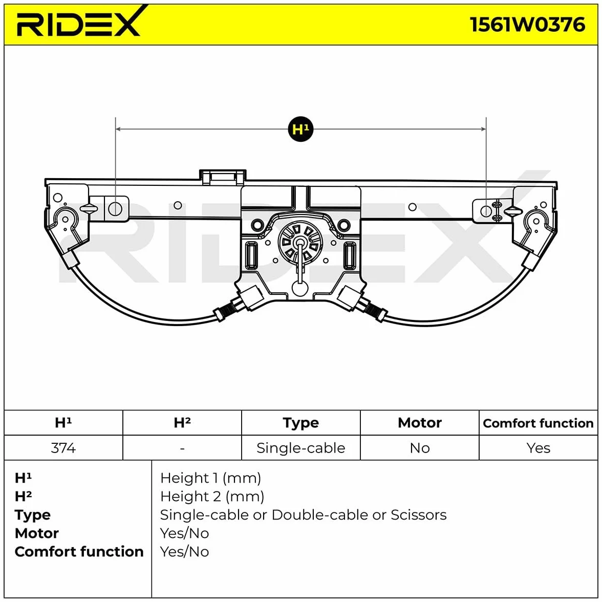 RIDEX 1561W0376 Alzacristallo elettrico anteriore Sinistra senza motore elettrico Compatibilità con FIAT GRANDE PUNTO 199