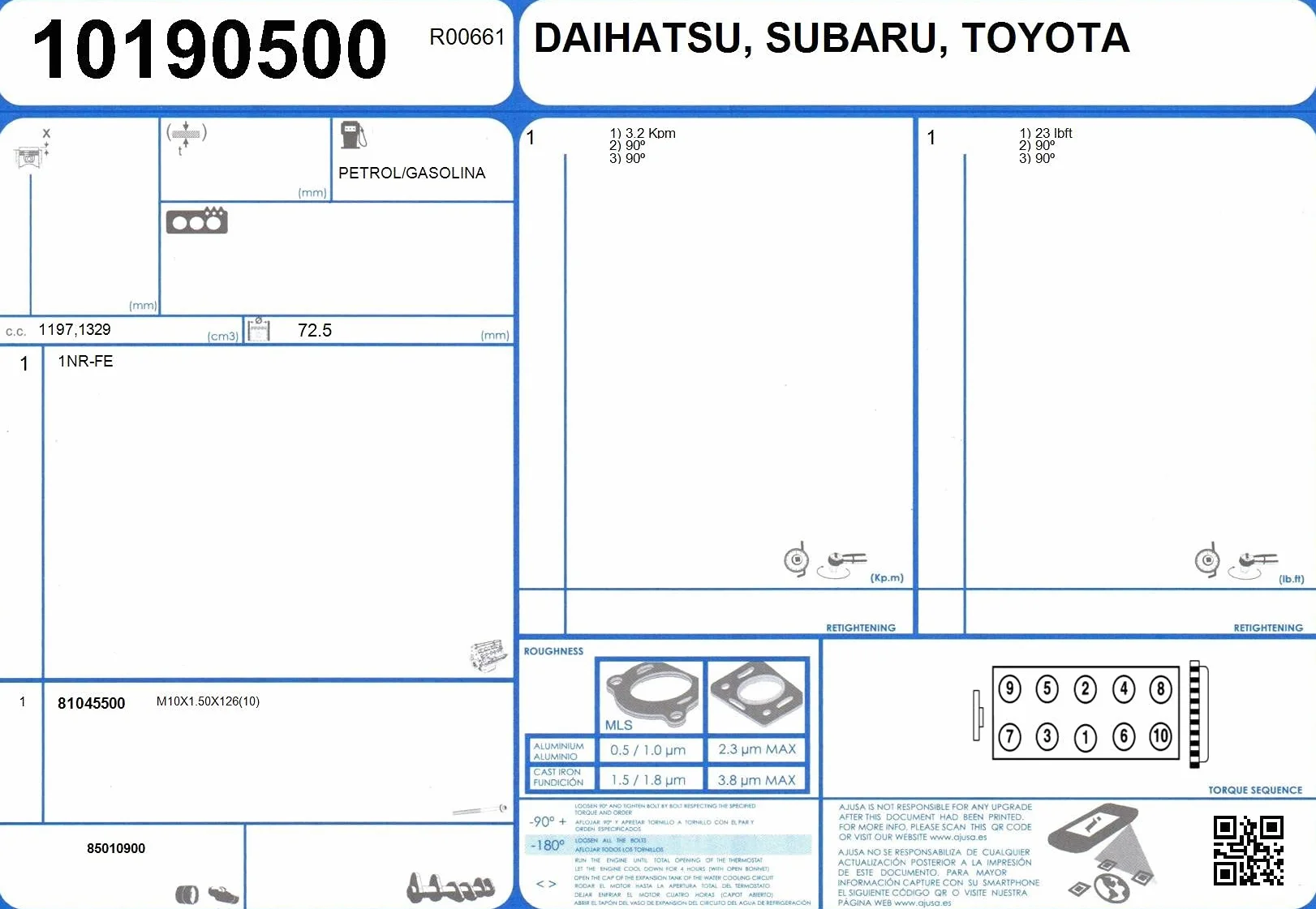 Ajusa 52279100 Kit Guarnizioni, Testata
