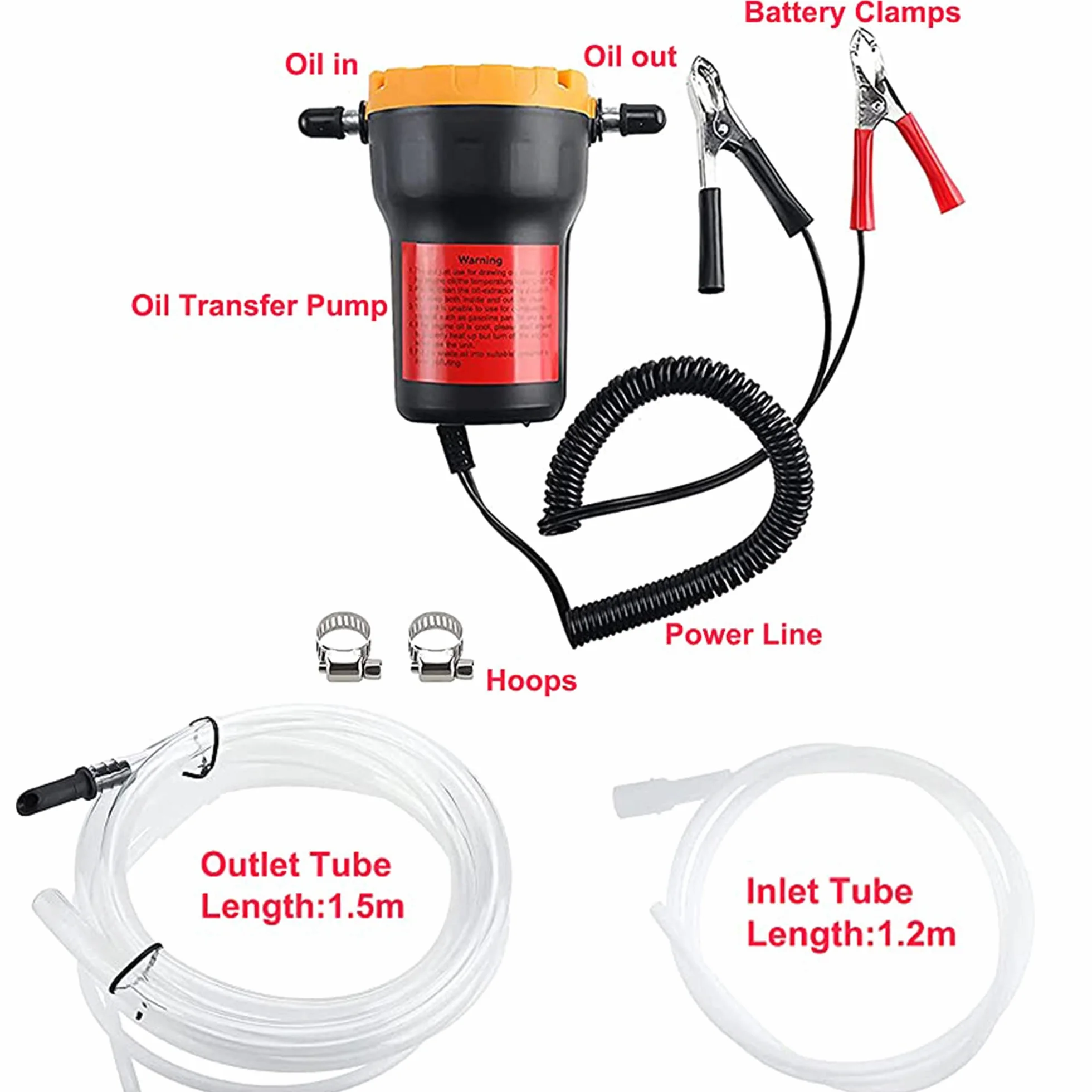 Pompa per Cambio Olio 12V 60W, Pompa di Estrazione Fluido Diesel, Pompa di Aspirazione con Tubi per Barca, Camion, RV, ATV