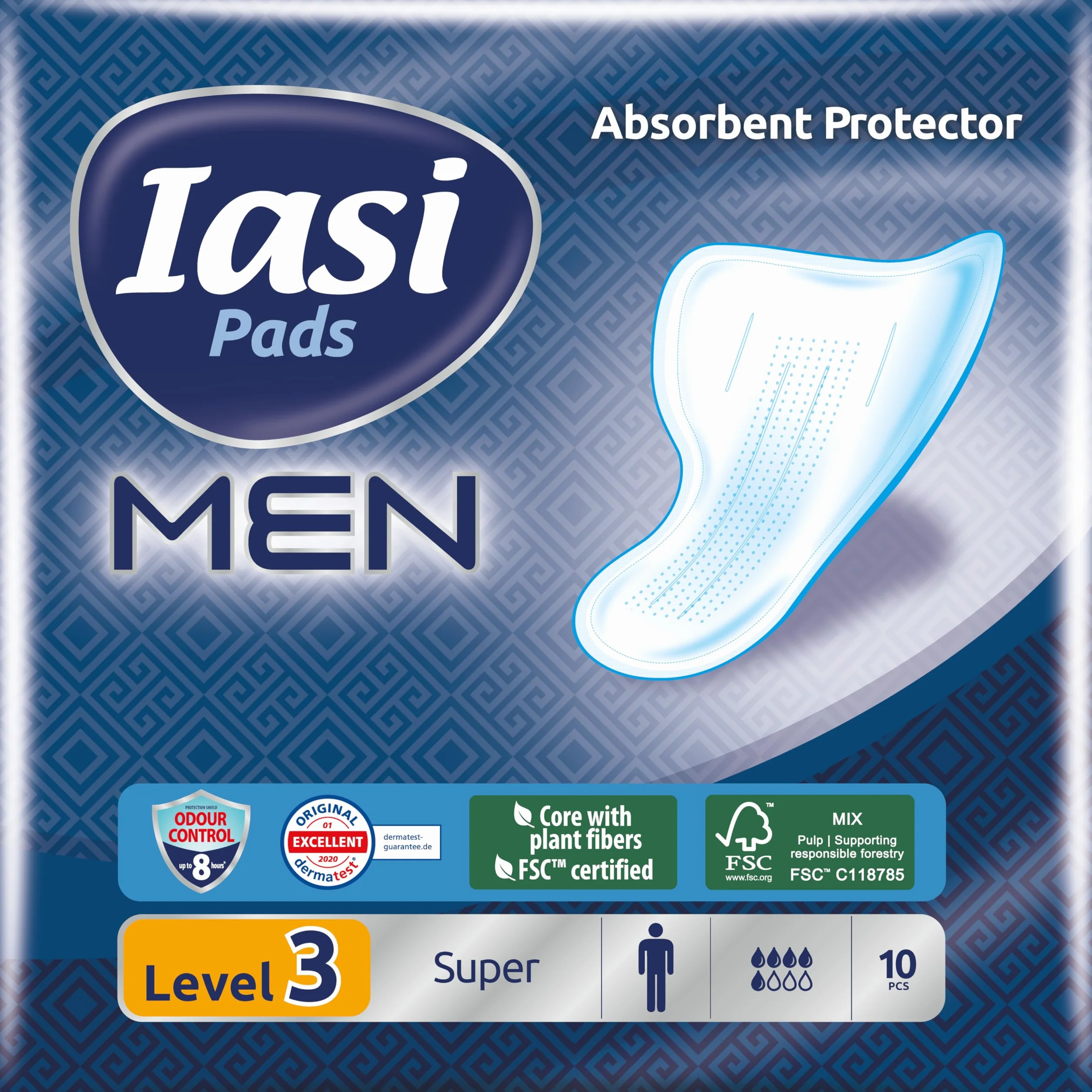 IASI MEN Super Livello di Protezione 3 Scudi Assorbenti per perdite urinarie maschili 10 Unità