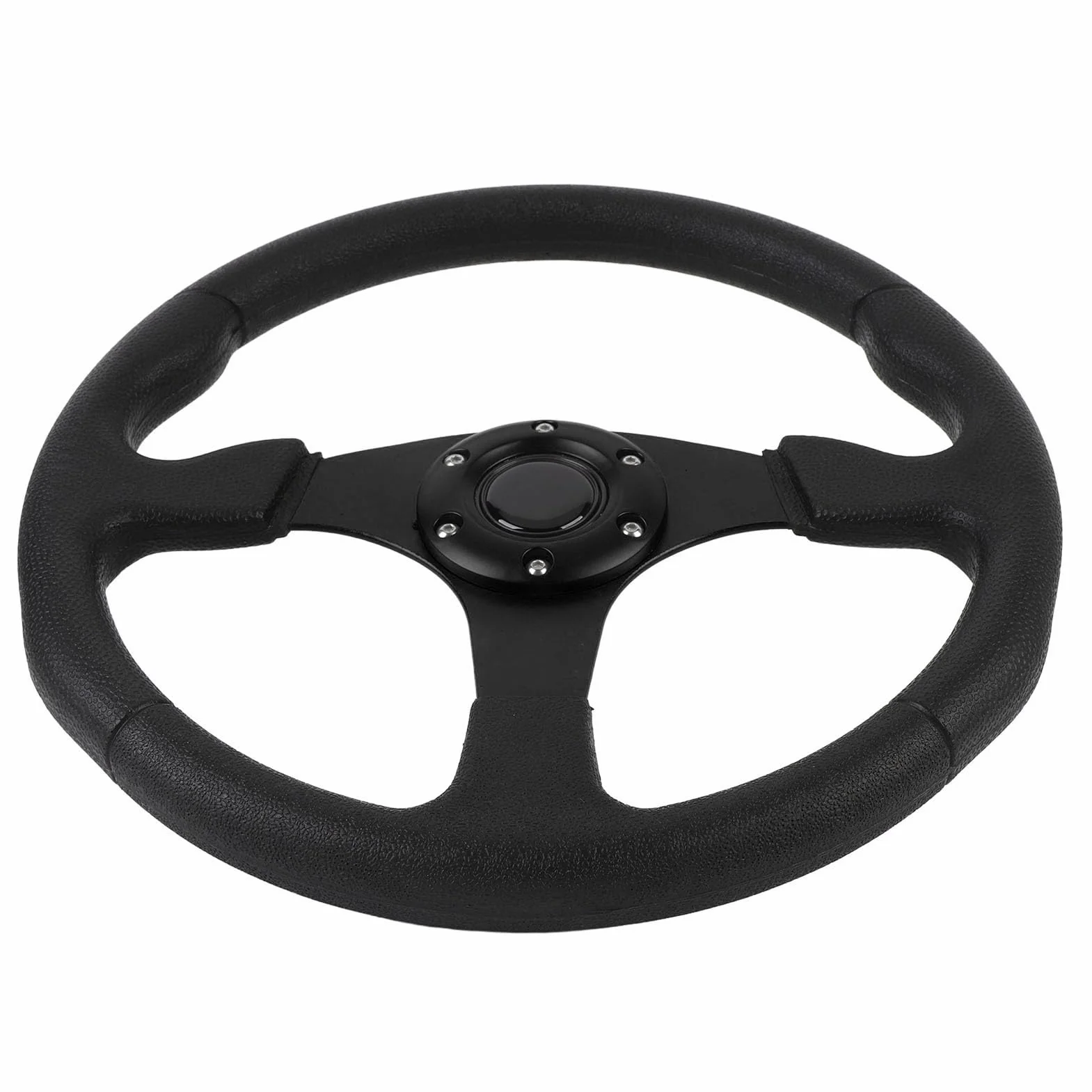KIMISS Volante 14 Pollici Universale in Pelle PU con Telaio in Alluminio, Design Sportivo per Modifiche Auto, Impugnatura Confortevole e Resistente, Adattatore per a 6 fori. (BLACK)