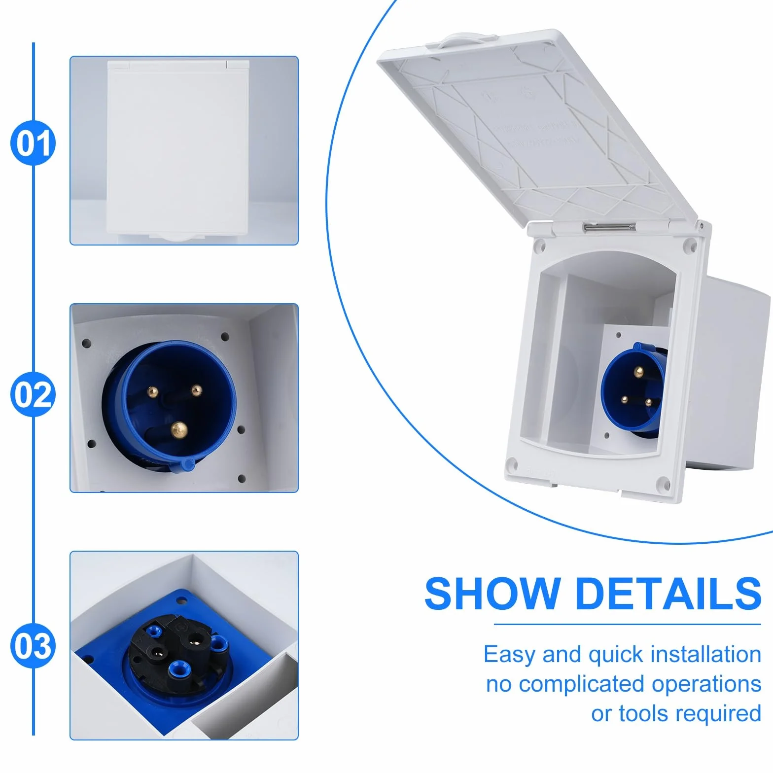 Jadeshay Presa Esterna CEE 230V 16A 3 Pins IP44 Impermeabile Spina con Coperchio per Camper