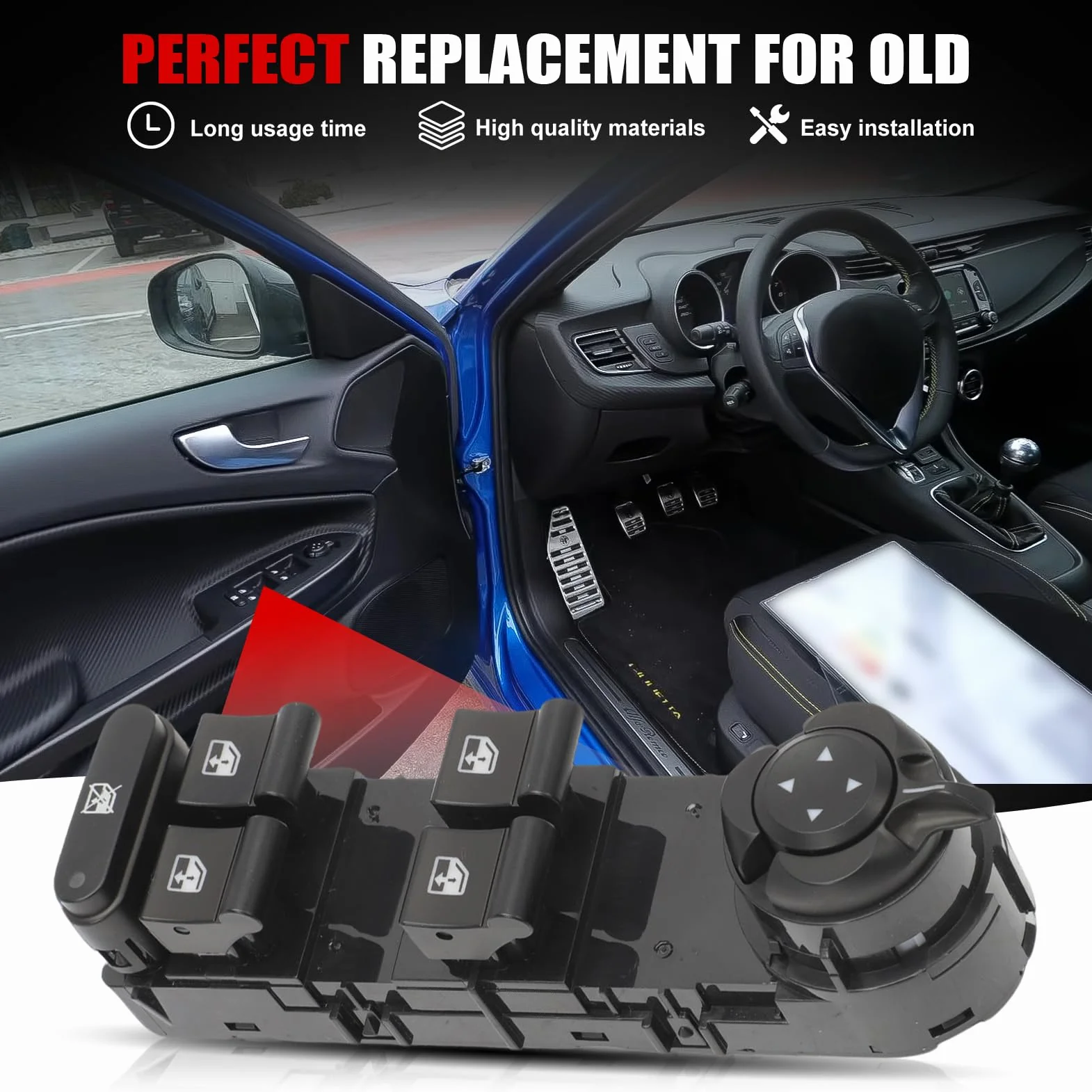 L'interruttore alzacristalli anteriore sinistro 156106393 è adatto per veicoli Alfa Romeo Giulietta anno 2010-2020. Sono disponibili anche gli interruttori alzacristalli 156093399 e 156095710