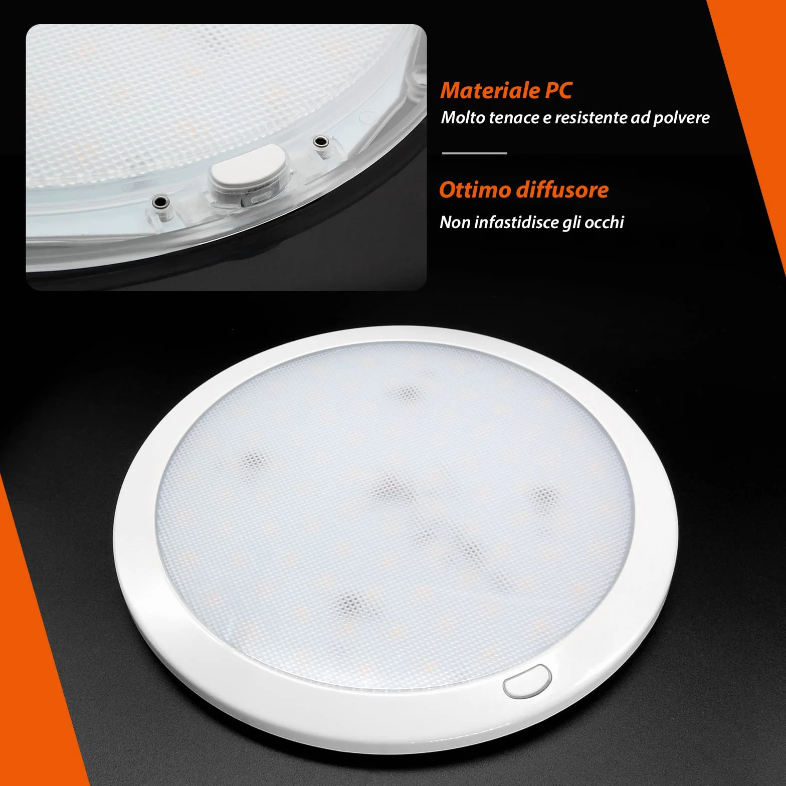 Dream Lighting Plafoniera LED 12V Dimmerabile 21,6cm 14W Due Colori Bianco Caldo e Blu per Camper Barca